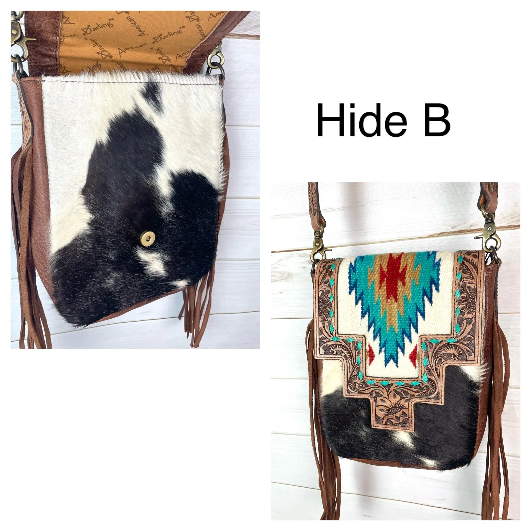 Monument Turquoise Wool Pattern Inset Tooled Leather Over Hide