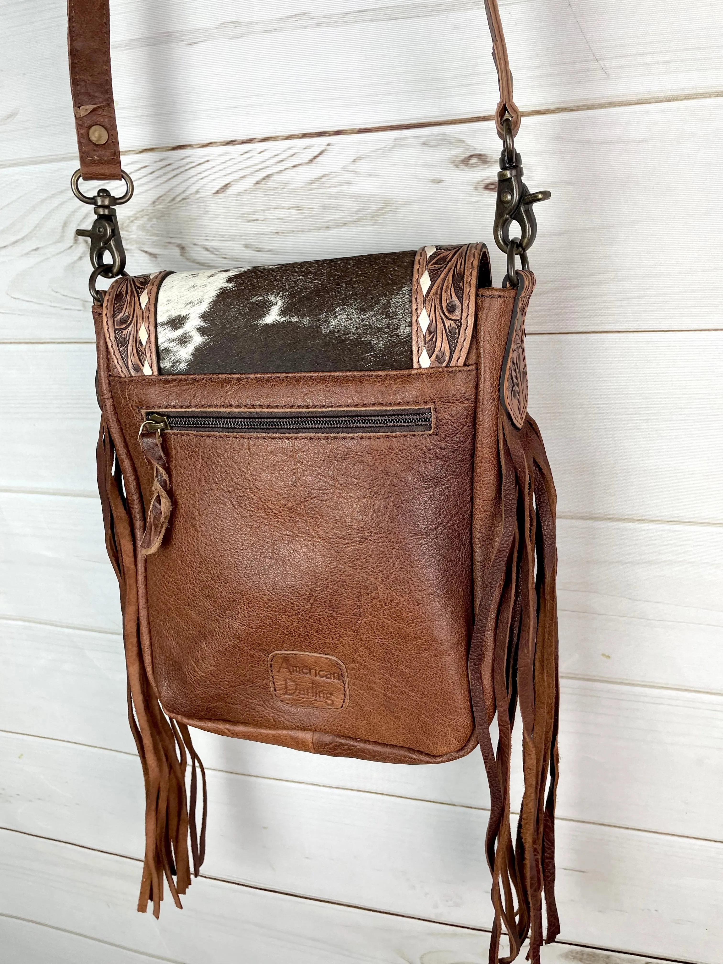 Monument Turquoise Wool Pattern Inset Tooled Leather Over Hide