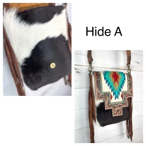 Monument Turquoise Wool Pattern Inset Tooled Leather Over Hide