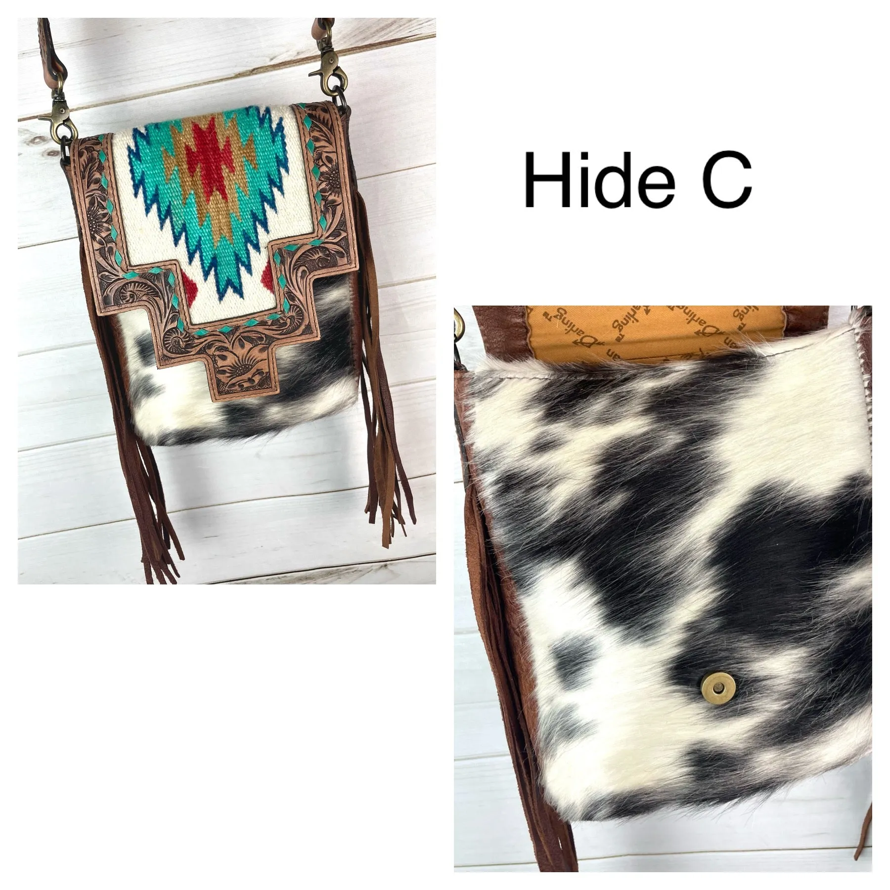 Monument Turquoise Wool Pattern Inset Tooled Leather Over Hide