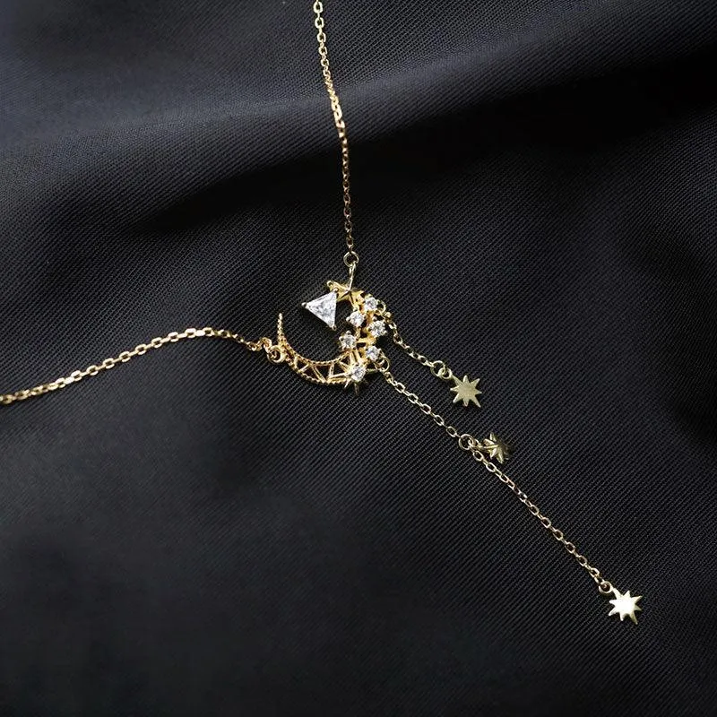 Moon and Star Necklace (Solid Silver)