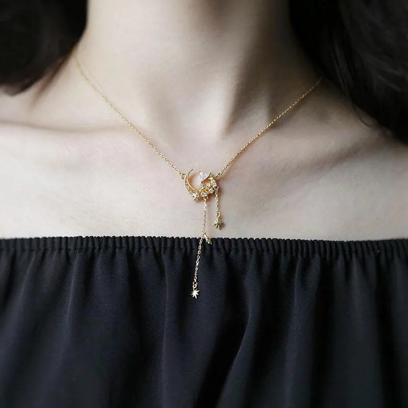 Moon and Star Necklace (Solid Silver)