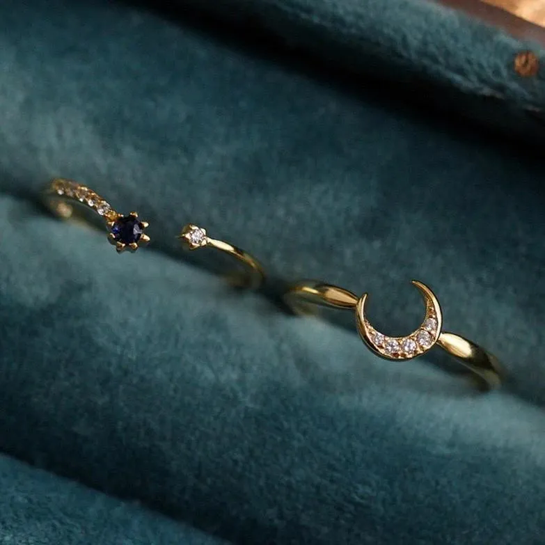 Moon Ring Set (Solid Silver)