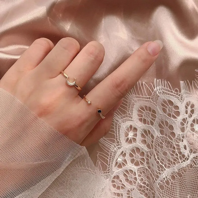 Moon Ring Set (Solid Silver)