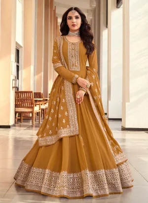 Mustard Embroidered Designer Anarkali Suit