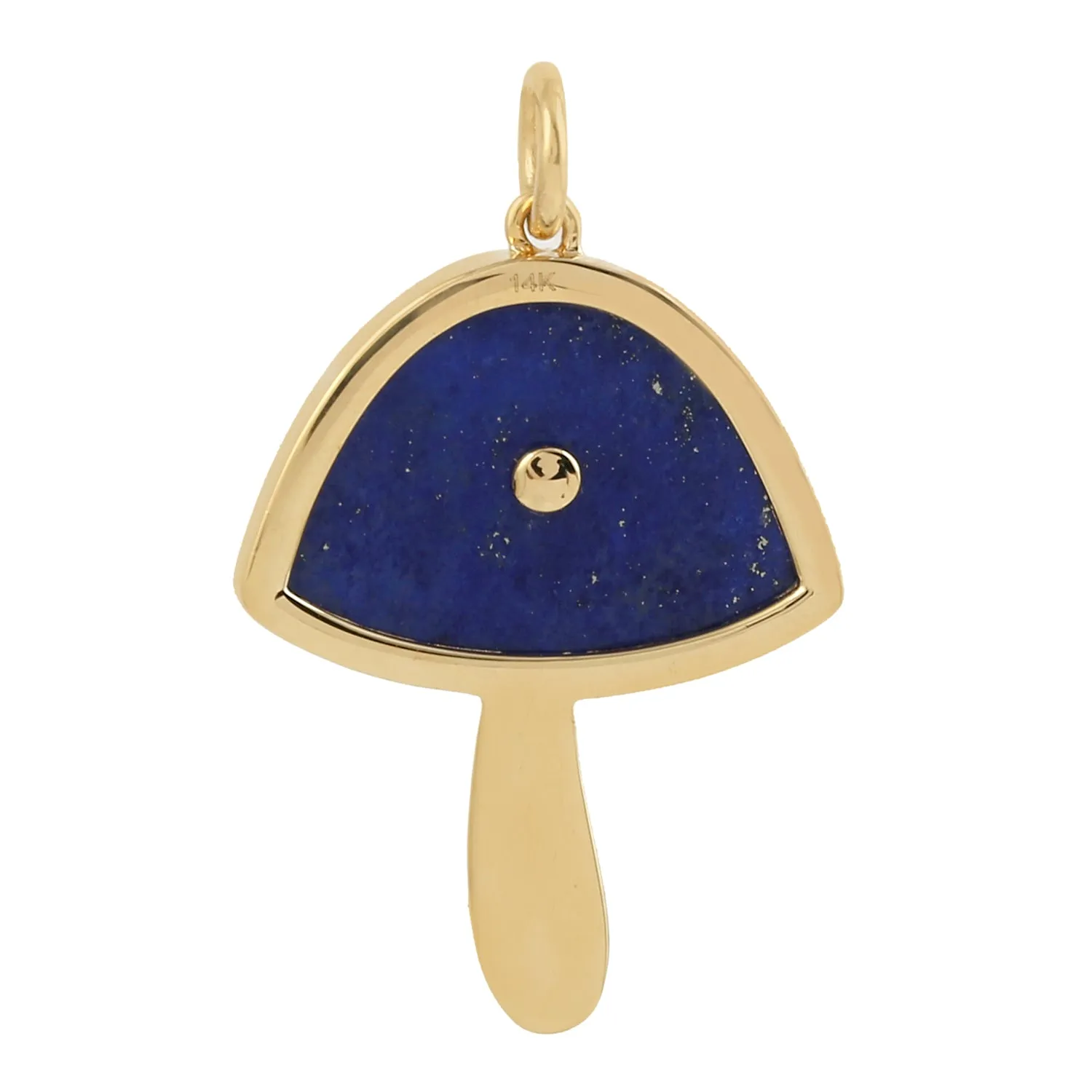 Natural Lapis Pave Diamond Mushroom Charm 14k Yellow Gold Pendant