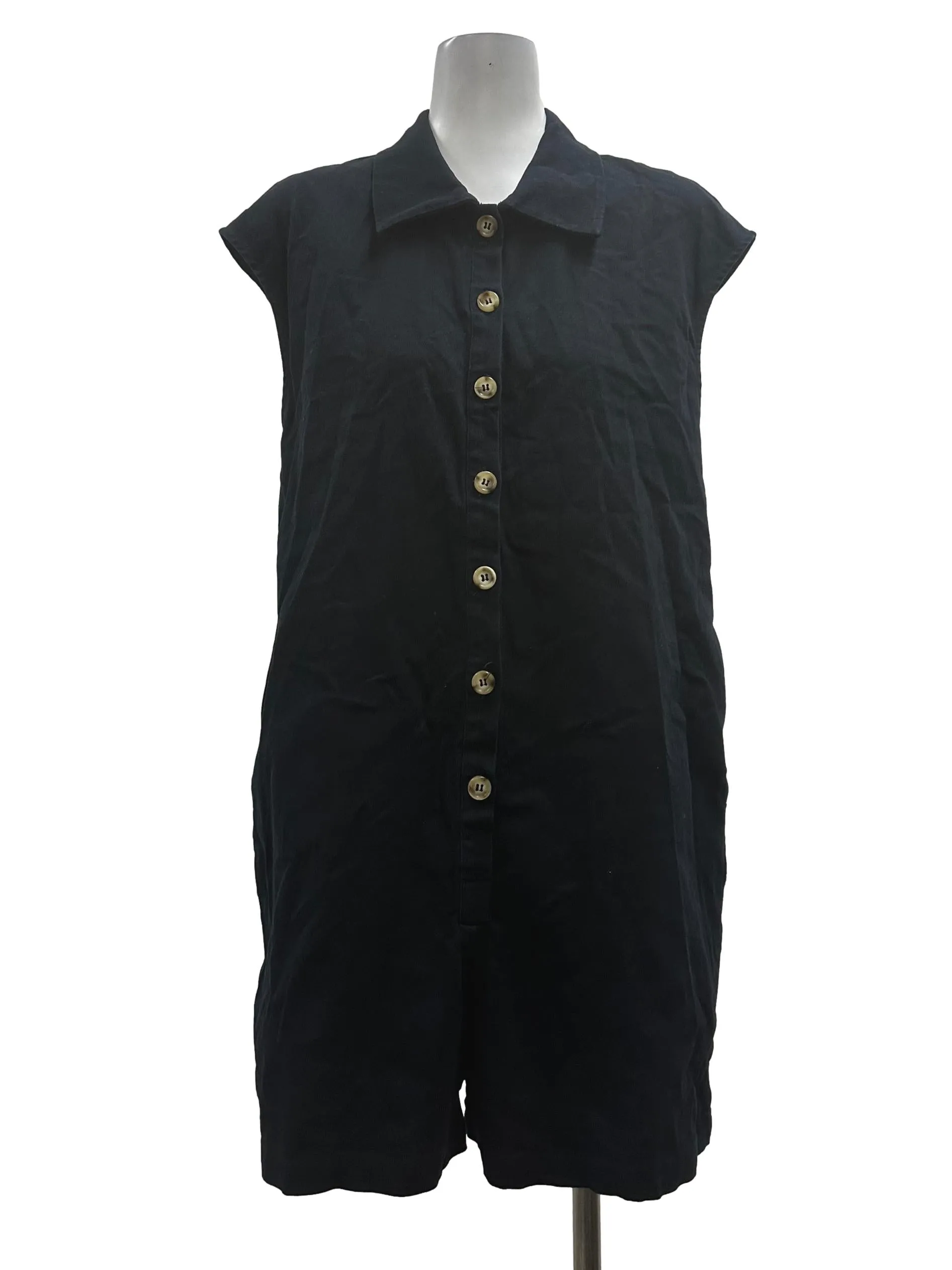 Navy Blue Button Down Romper OSN