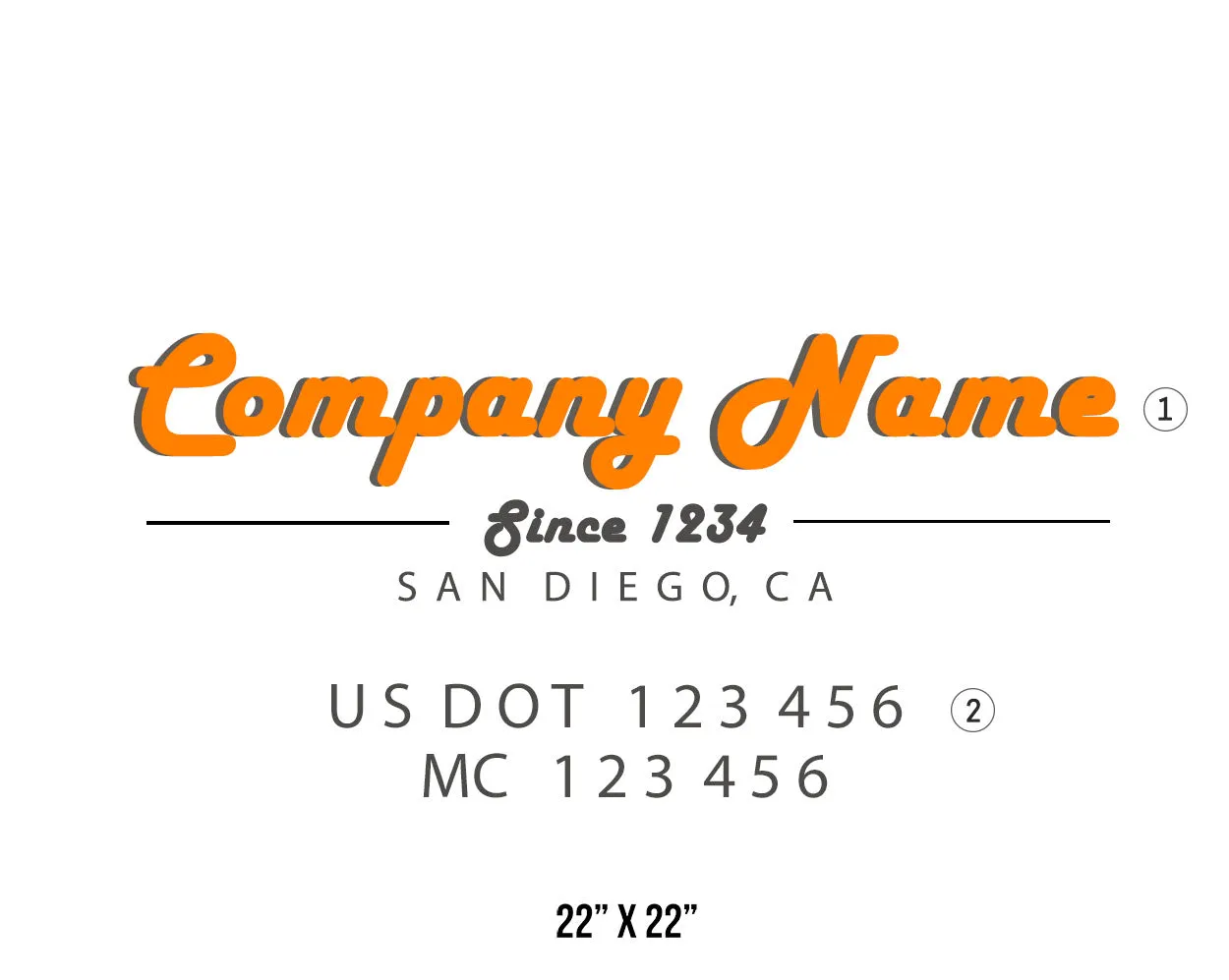 Old School Style Company Name Truck Decal USDOT, 2 Pack