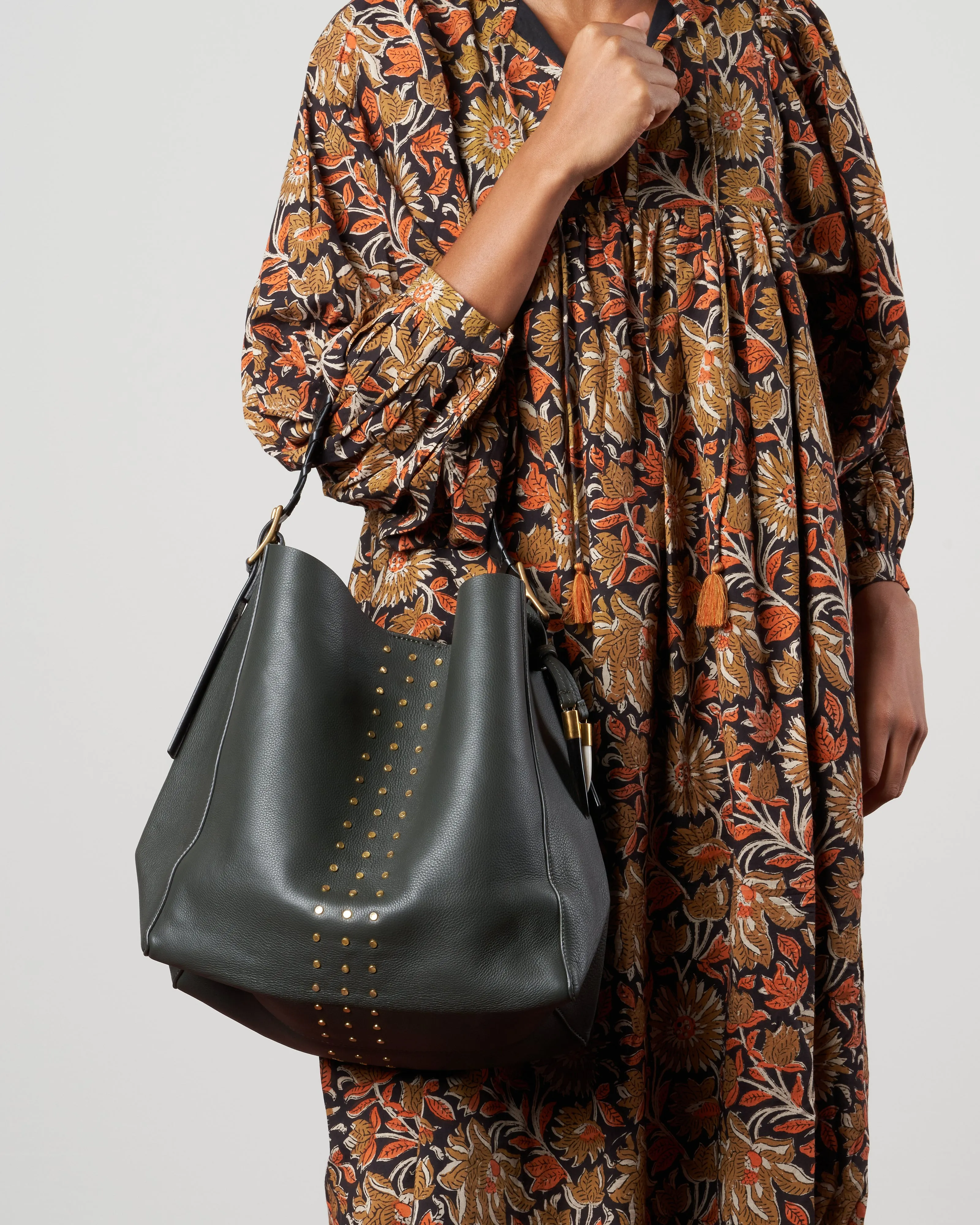 olive brass stud somerset hobo - olive