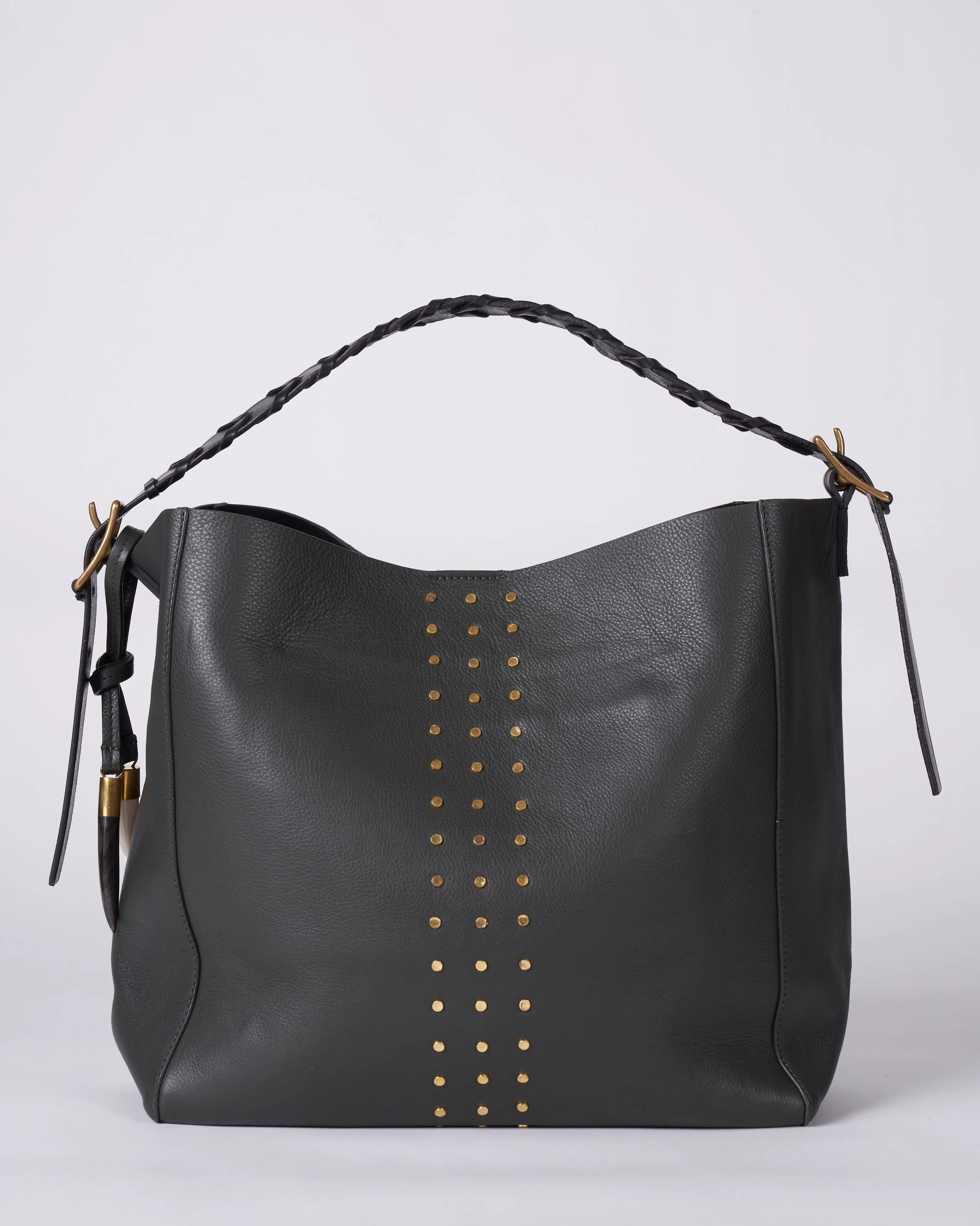 olive brass stud somerset hobo - olive