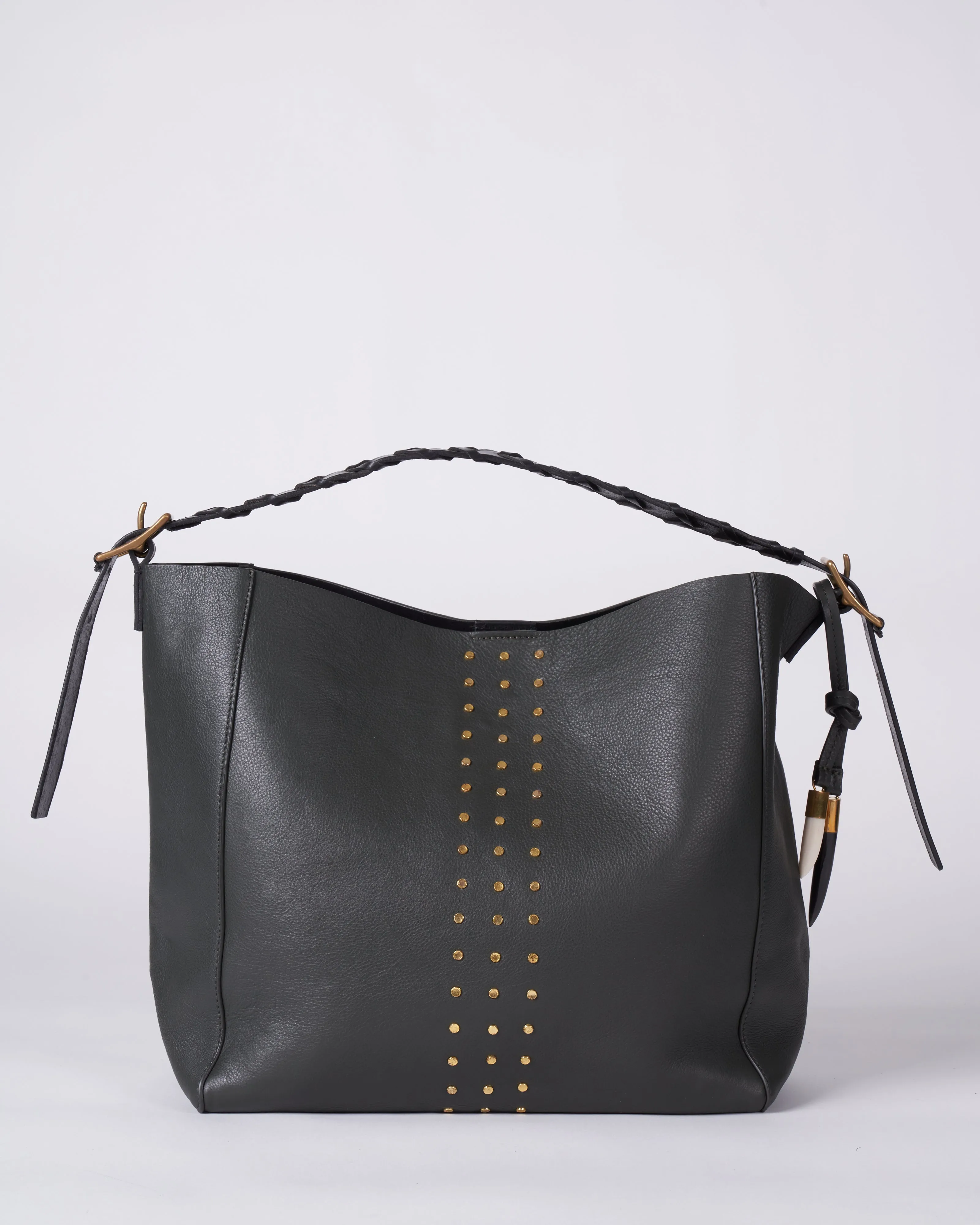 olive brass stud somerset hobo - olive