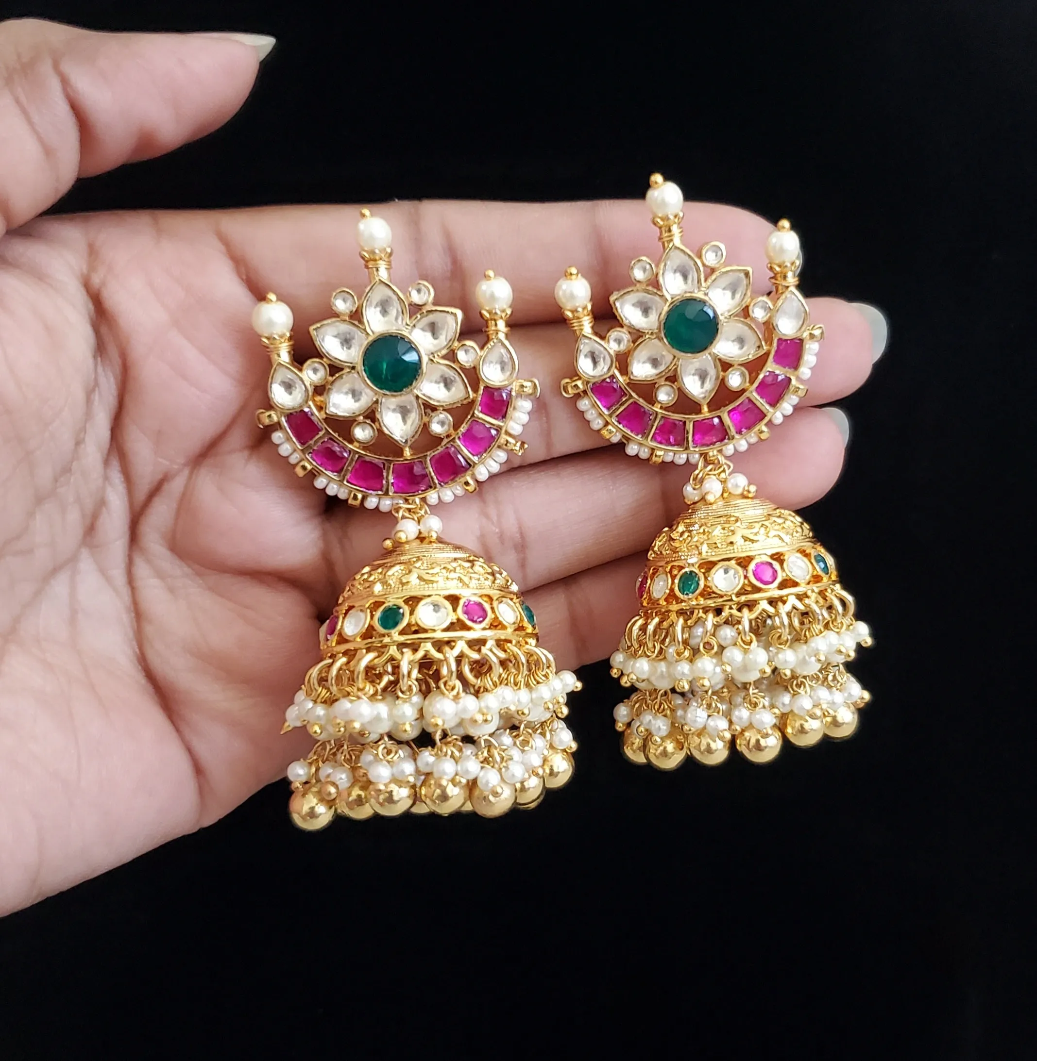 Pachi Kundan Jhumkas With Gold Plating B64