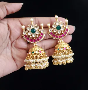 Pachi Kundan Jhumkas With Gold Plating B64