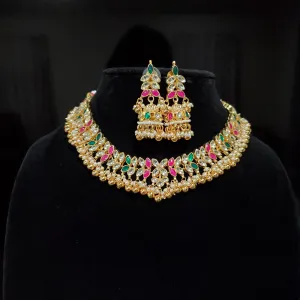 Pachi Kundan Multi Tridha Necklace Set SB56