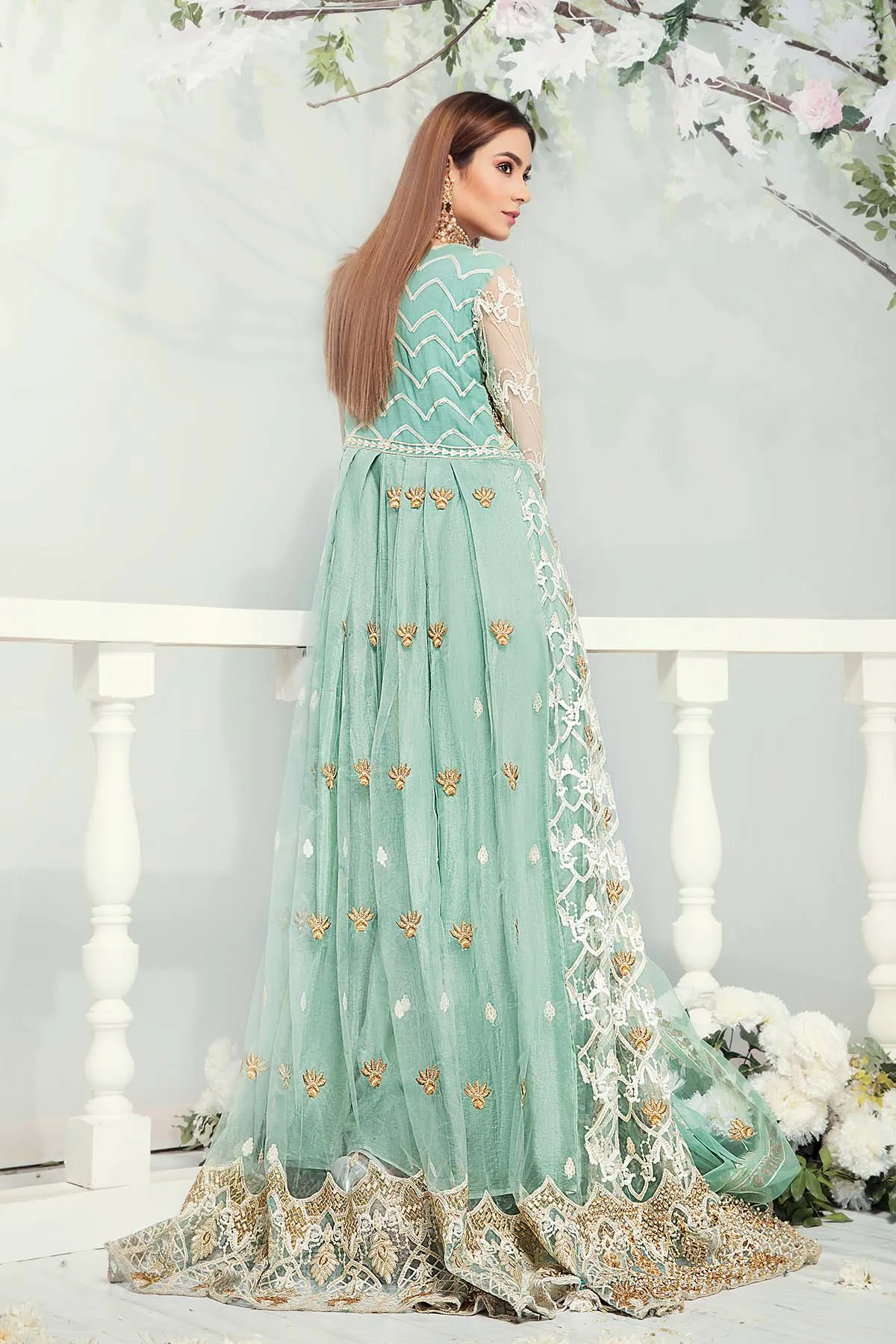 Pakistani Designer Dress in Turquoise Color #J6113