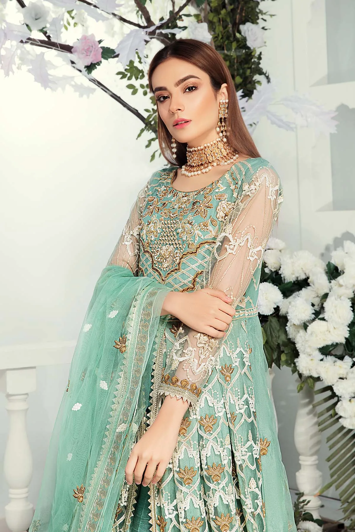 Pakistani Designer Dress in Turquoise Color #J6113
