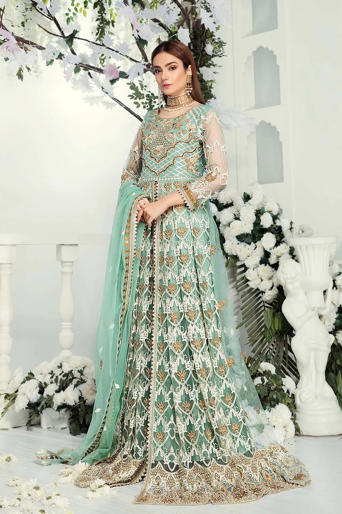 Pakistani Designer Dress in Turquoise Color #J6113