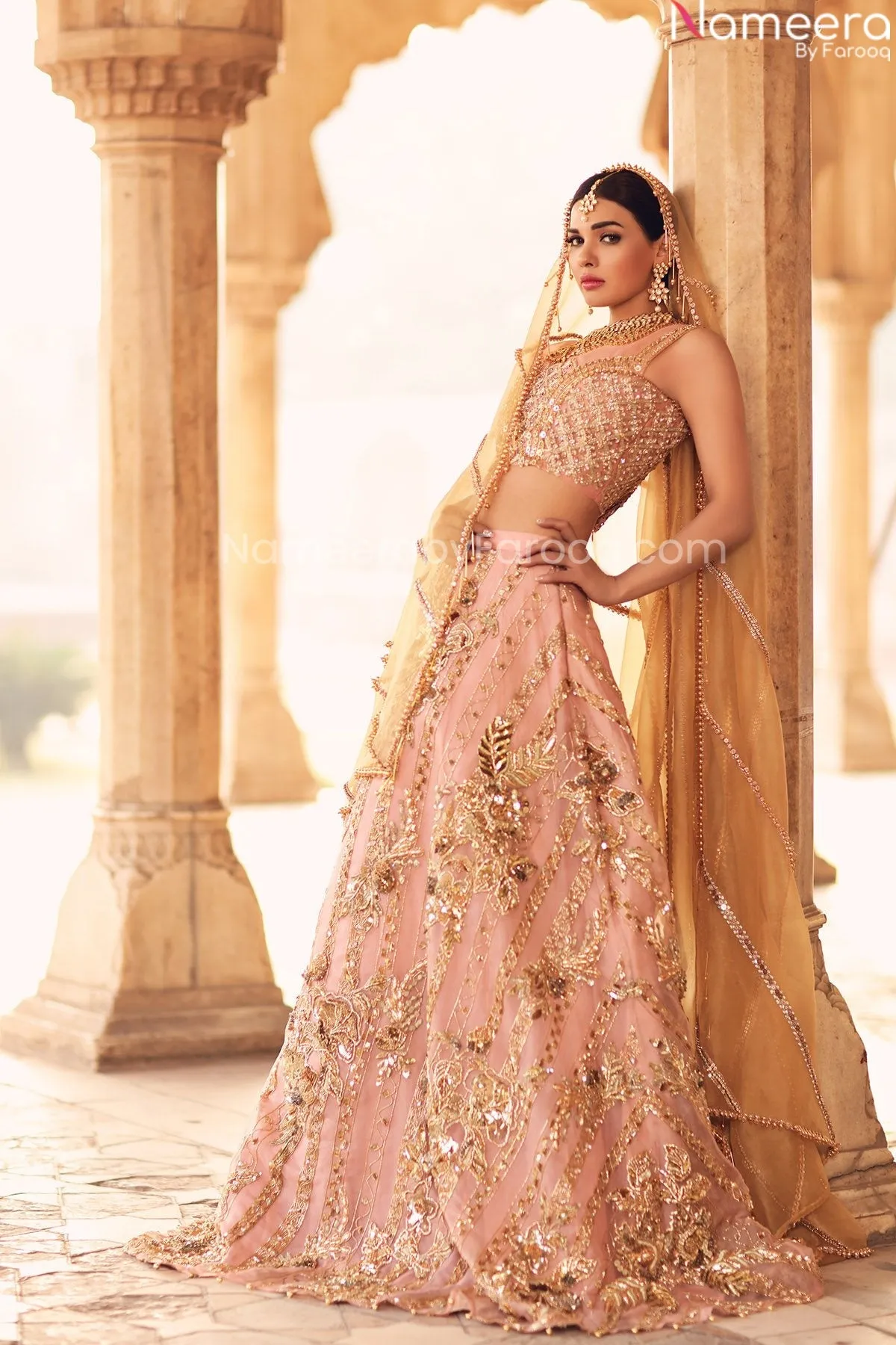 Pakistani Designer Golden Bridal Lehenga Choli #BN871