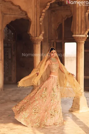 Pakistani Designer Golden Bridal Lehenga Choli #BN871