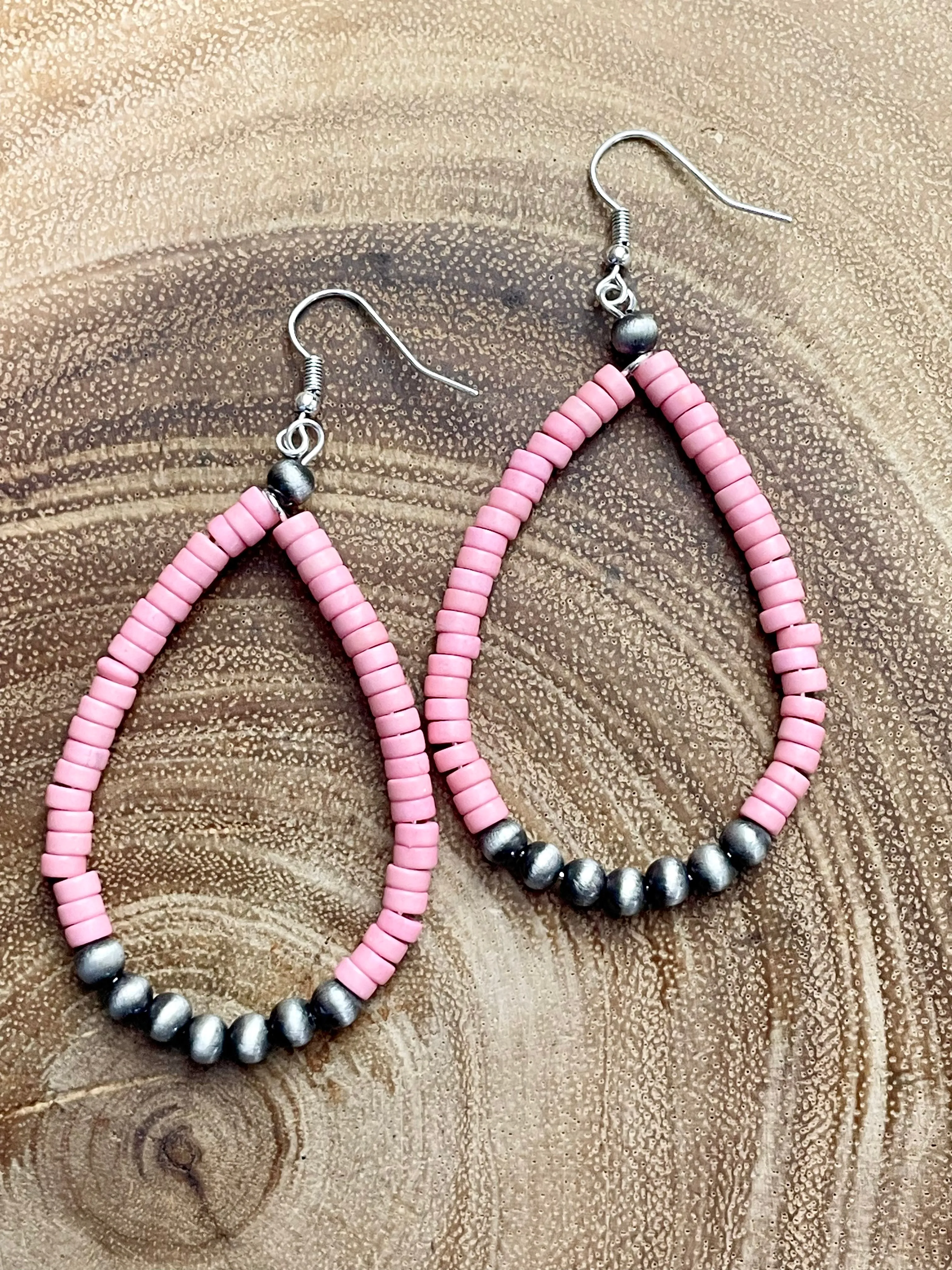 Parody Cylinder Bead Center Navajo Teardrop Earrings - 3"