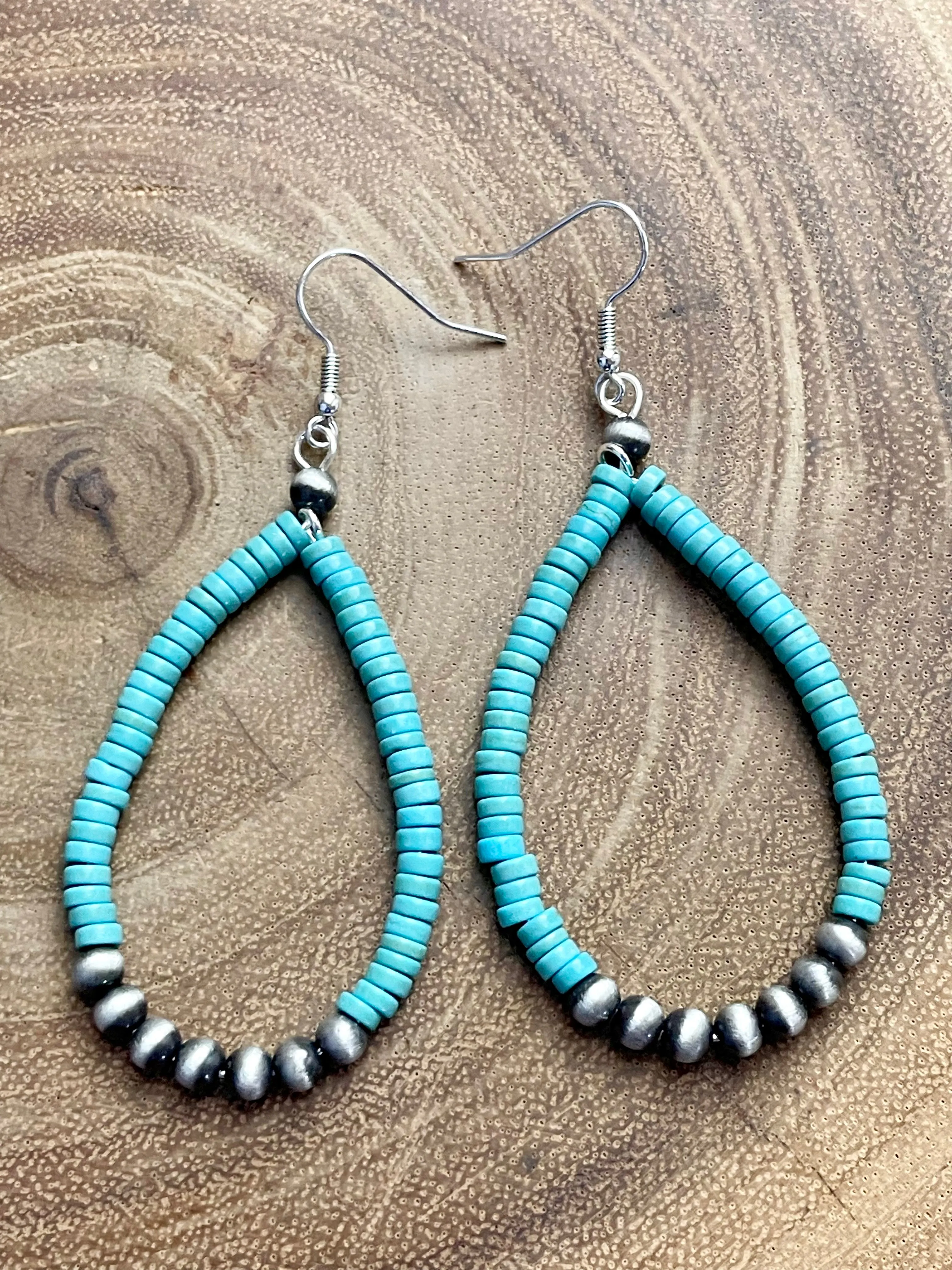 Parody Cylinder Bead Center Navajo Teardrop Earrings - 3"