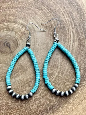 Parody Cylinder Bead Center Navajo Teardrop Earrings - 3"