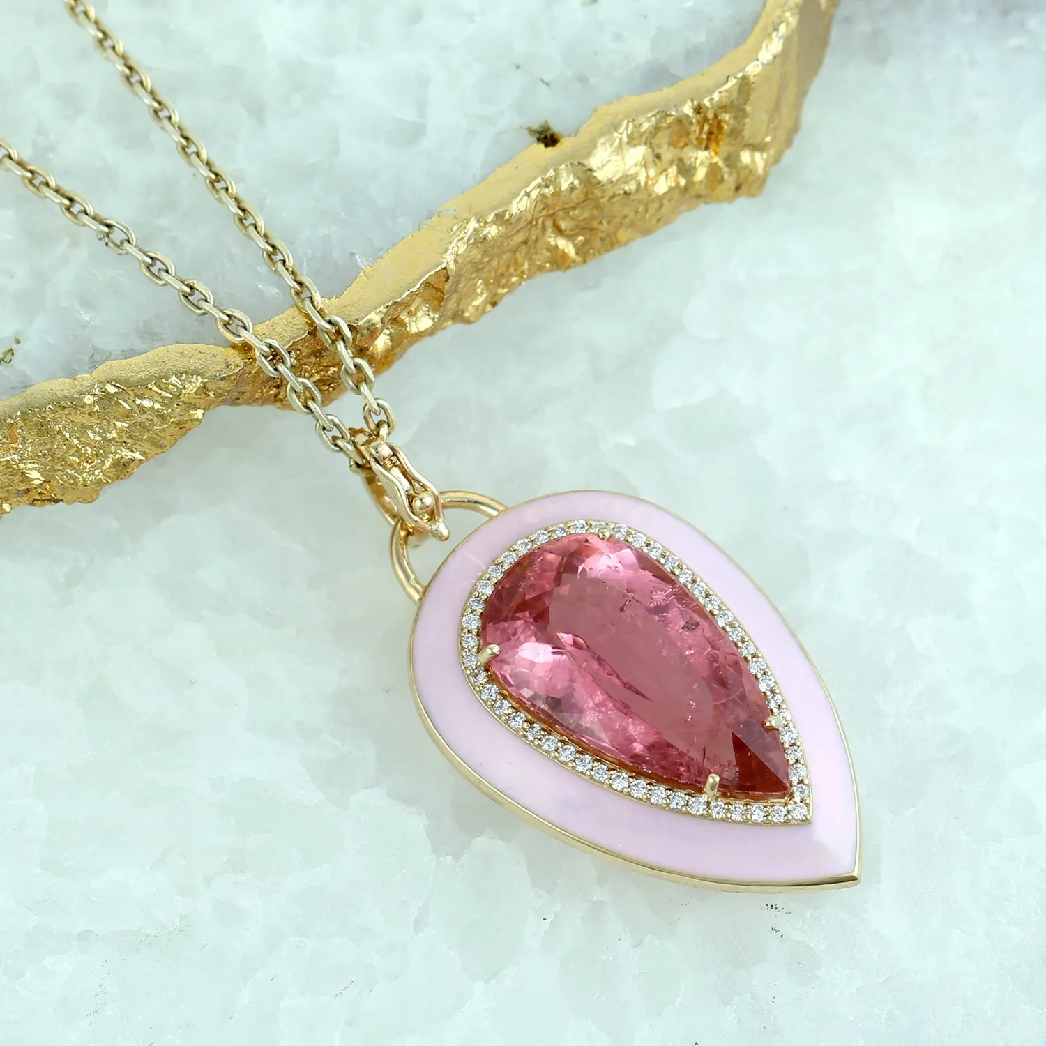 Pear Cut Facteed Tourmaline Pave Diamond Enamel Handmade Jewelry For Her