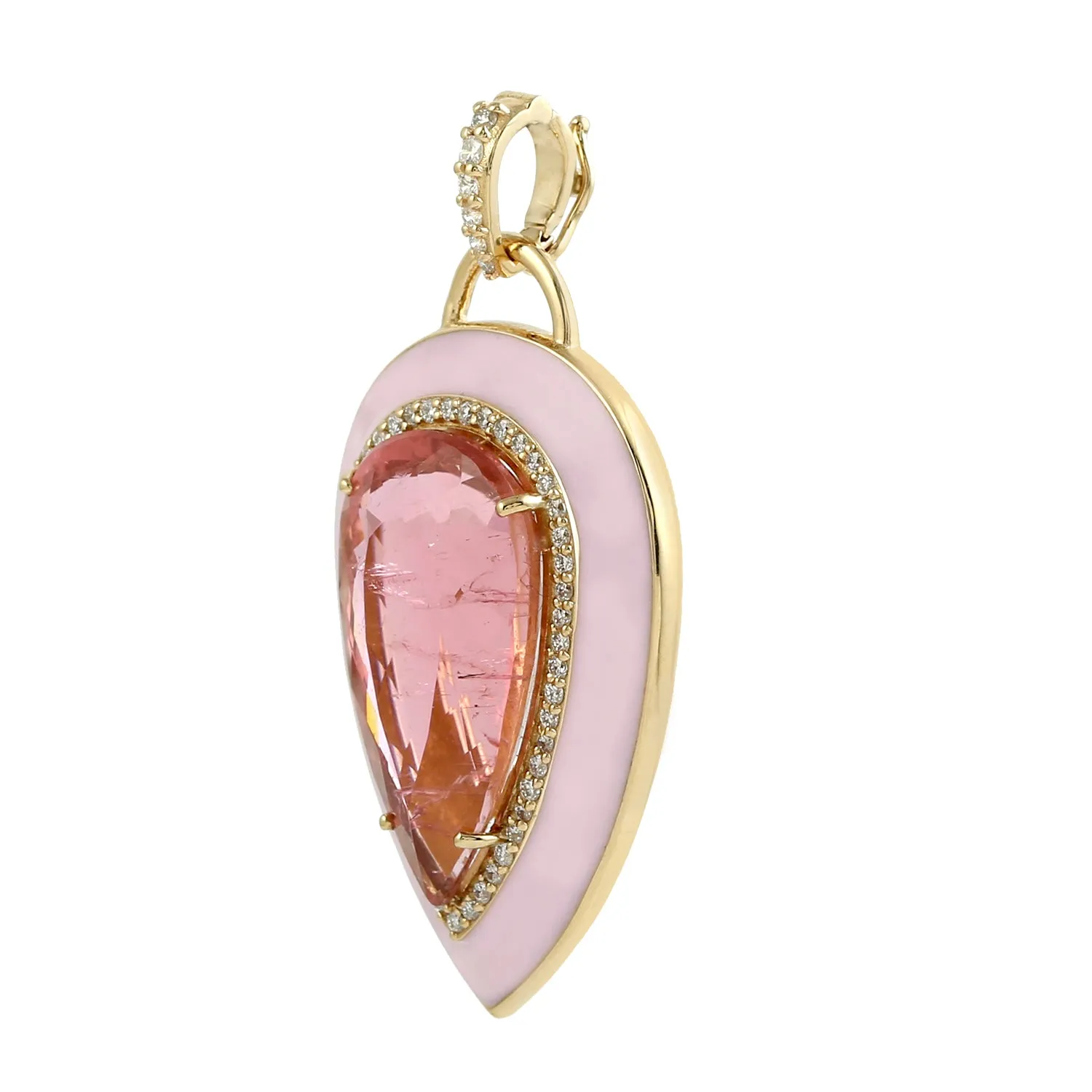 Pear Cut Facteed Tourmaline Pave Diamond Enamel Handmade Jewelry For Her