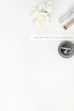 Pencils and Roses Flatlay