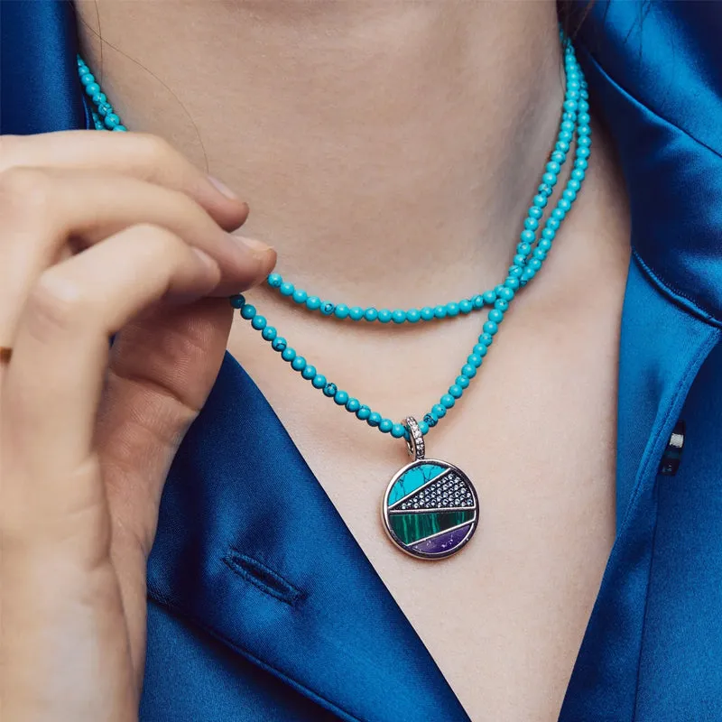 Pendentif TI SENTO - Argent, Malachite et Pierre Bleue (6804TQ)