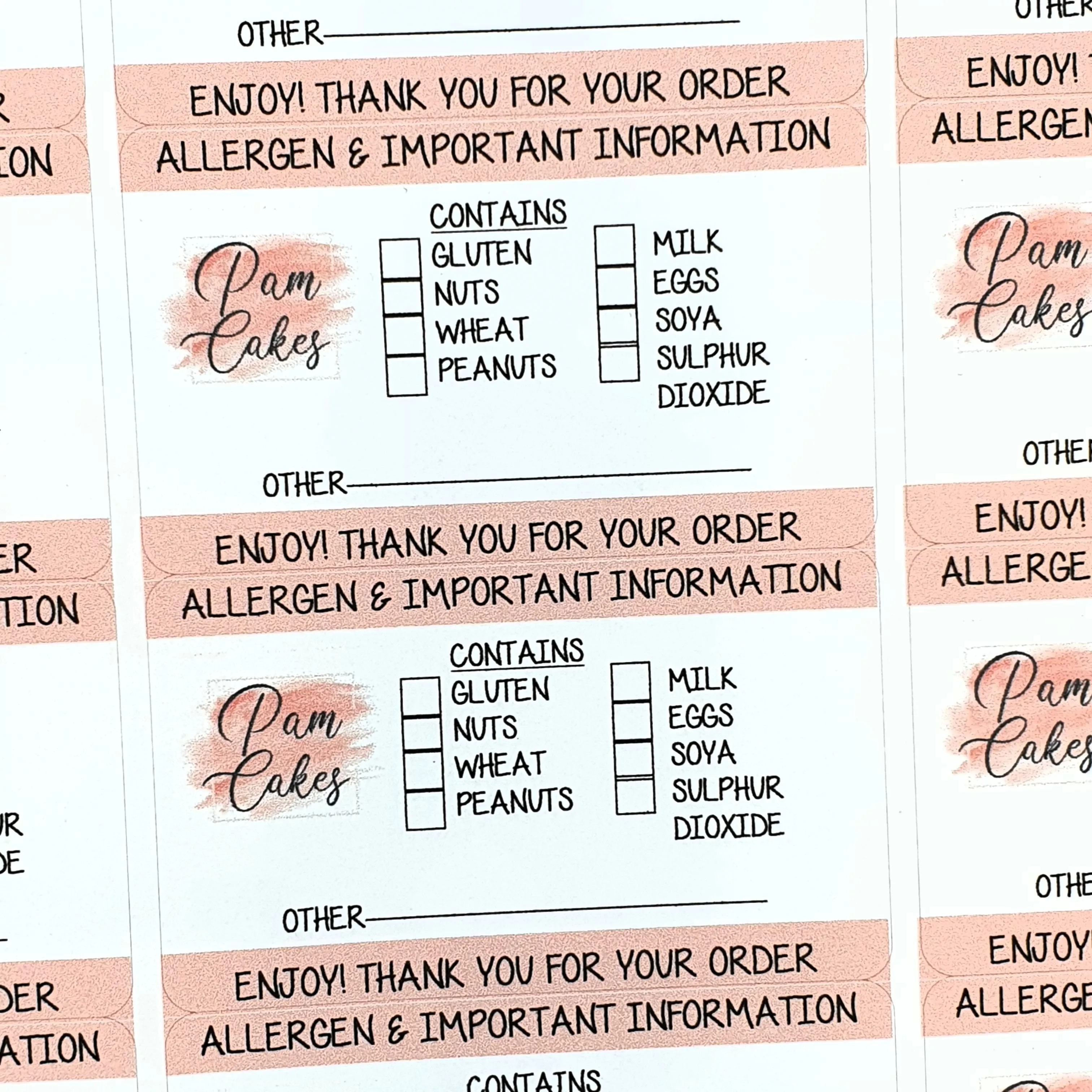 Personalised Allergen Stickers for Cakes - Allergy Information Stickers - Food Allergy Labels for Bakers,
