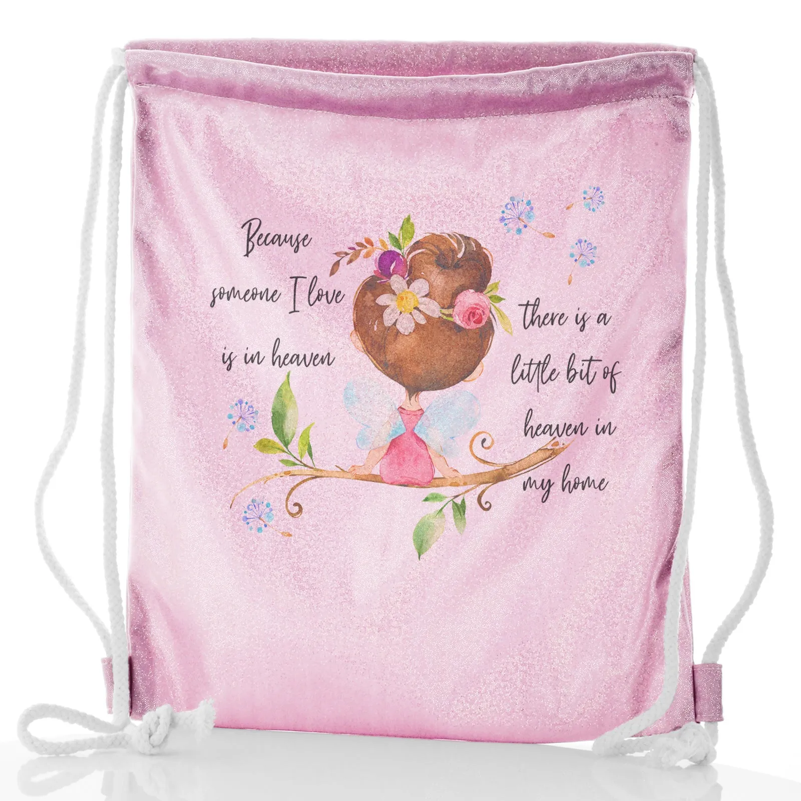 Personalised Glitter Drawstring Backpack with Heaven Love Message