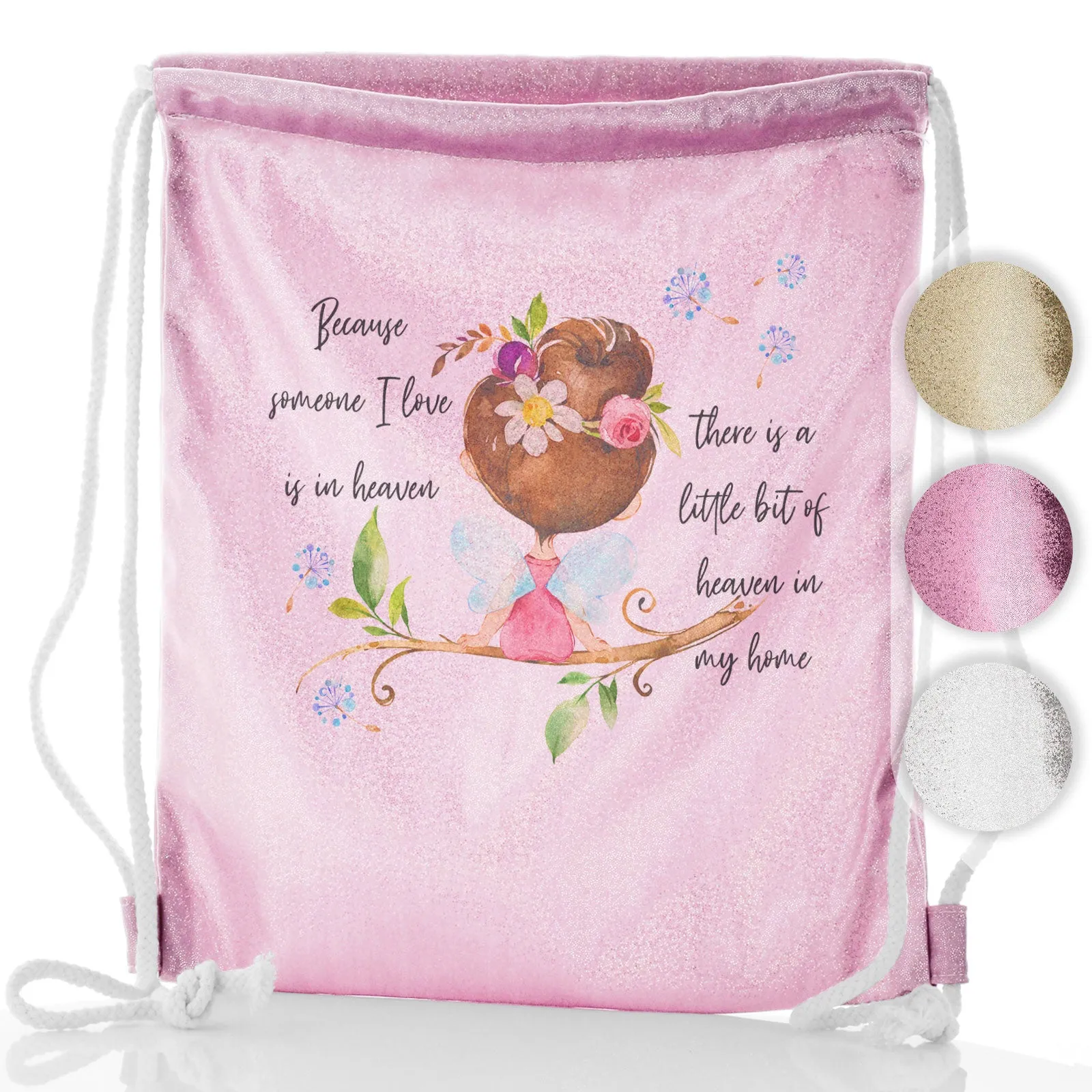 Personalised Glitter Drawstring Backpack with Heaven Love Message