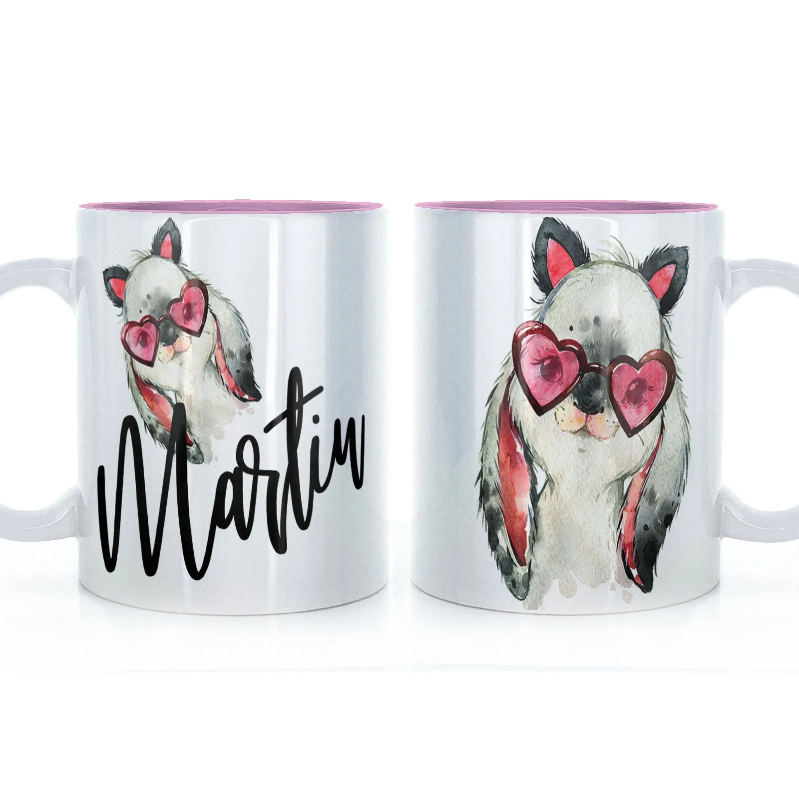 Personalised Mug with Stylish Text and Heart Glasses Rabbit