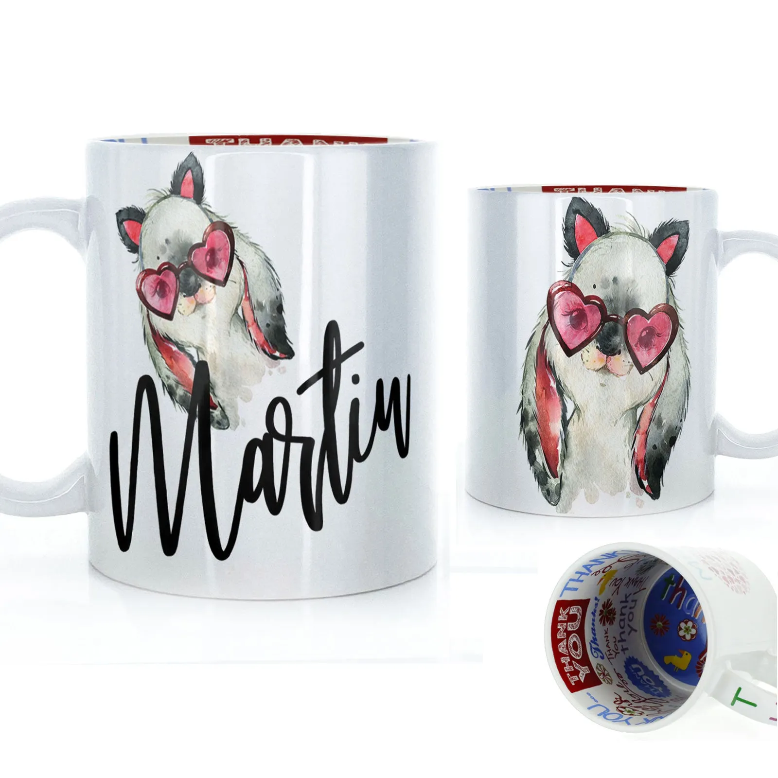 Personalised Mug with Stylish Text and Heart Glasses Rabbit