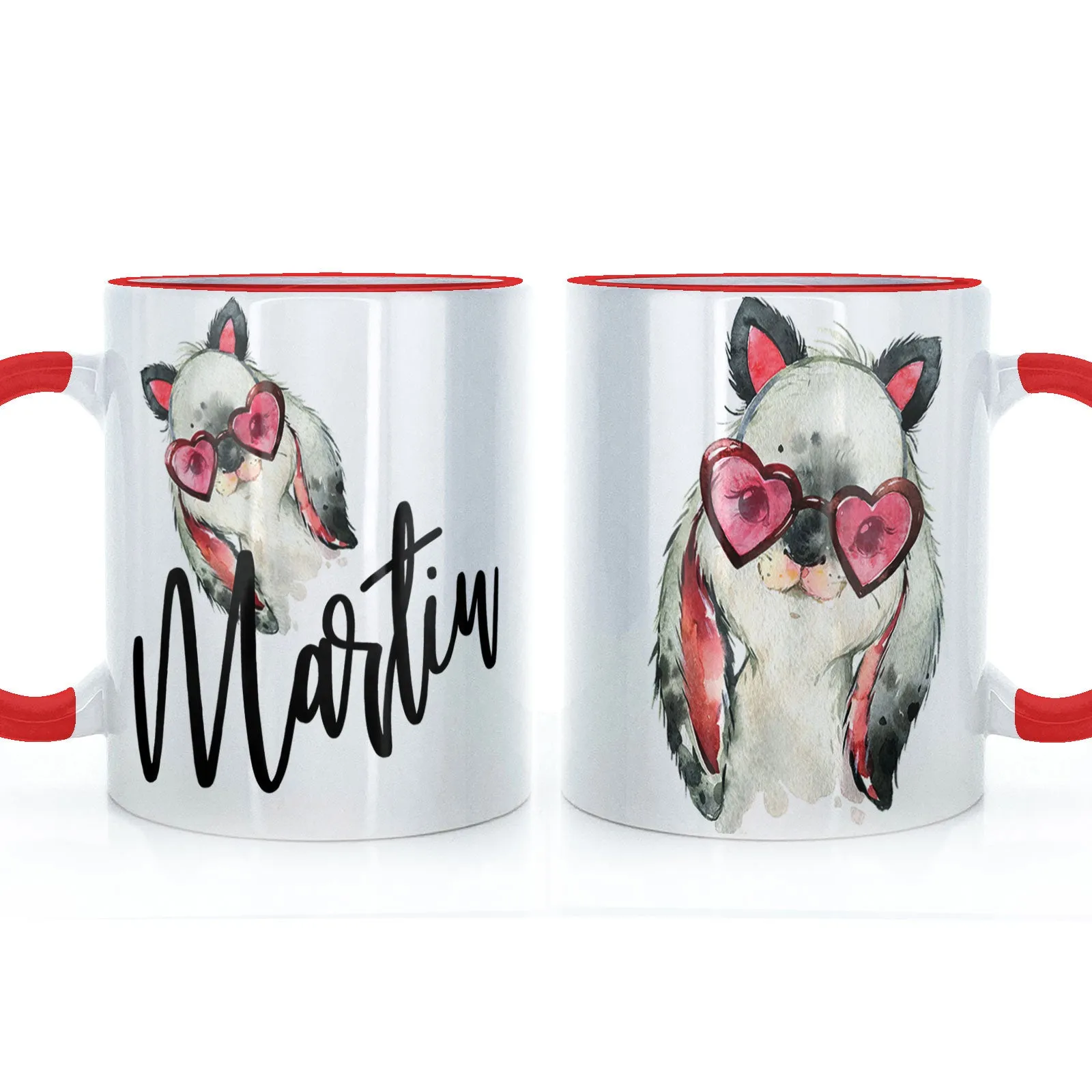 Personalised Mug with Stylish Text and Heart Glasses Rabbit