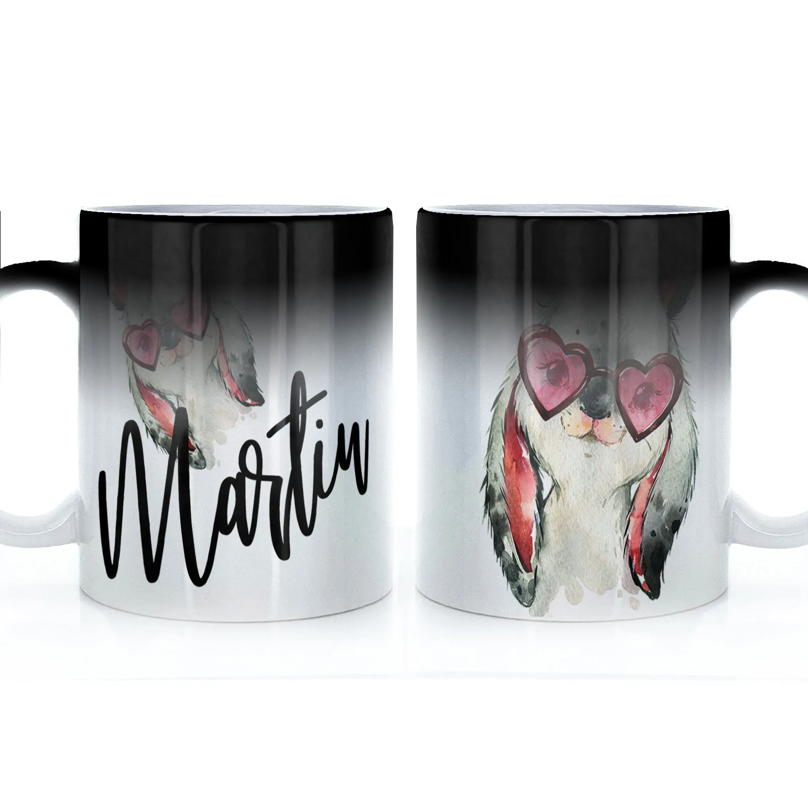 Personalised Mug with Stylish Text and Heart Glasses Rabbit
