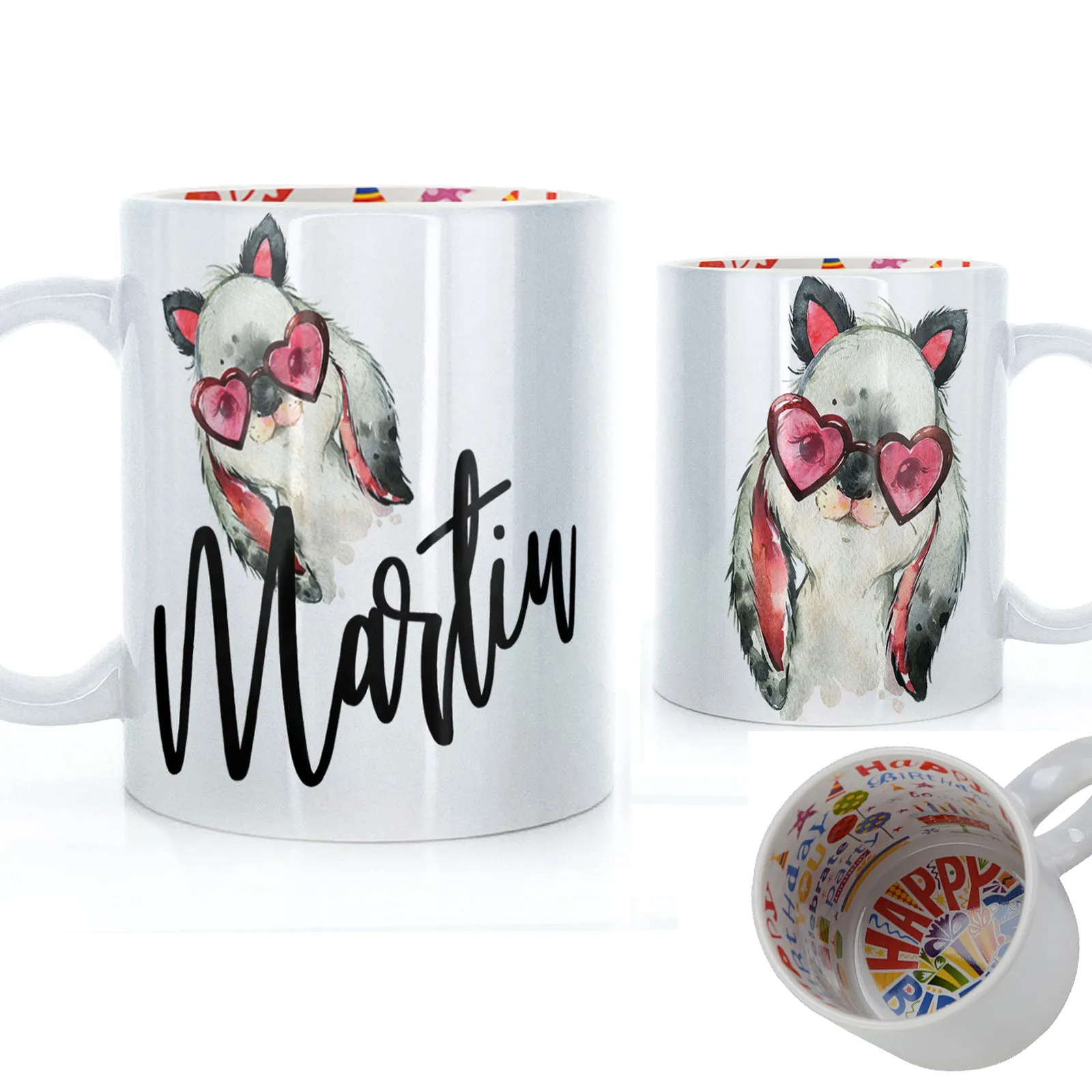 Personalised Mug with Stylish Text and Heart Glasses Rabbit
