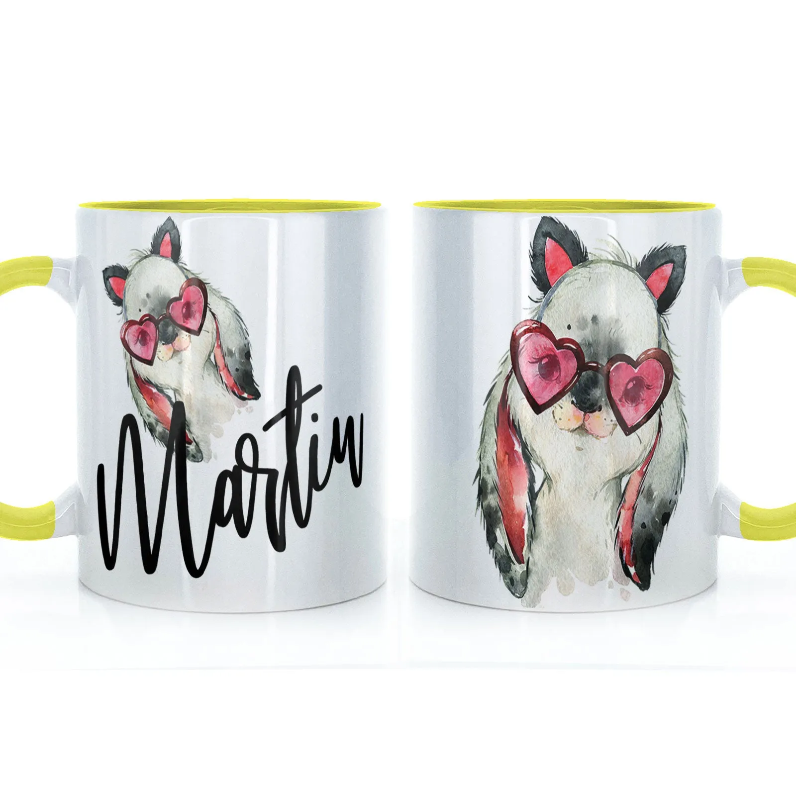 Personalised Mug with Stylish Text and Heart Glasses Rabbit