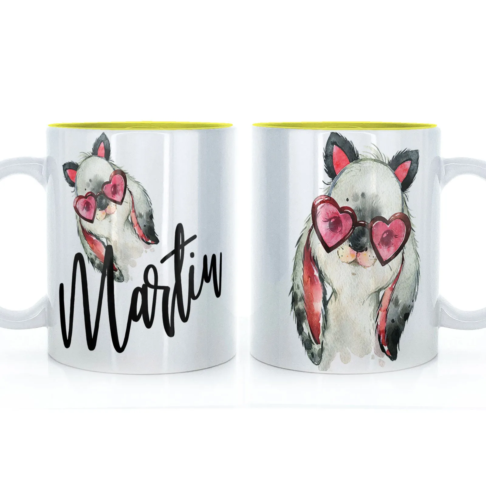 Personalised Mug with Stylish Text and Heart Glasses Rabbit
