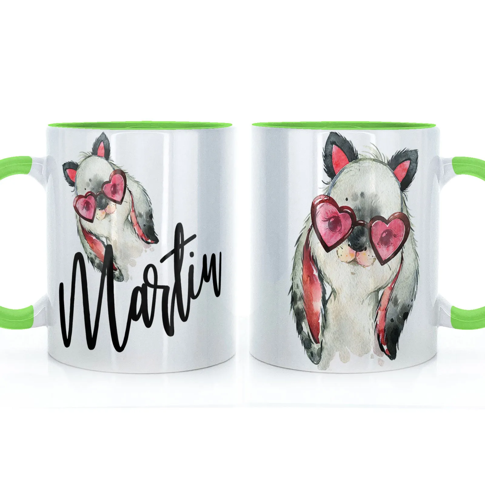 Personalised Mug with Stylish Text and Heart Glasses Rabbit