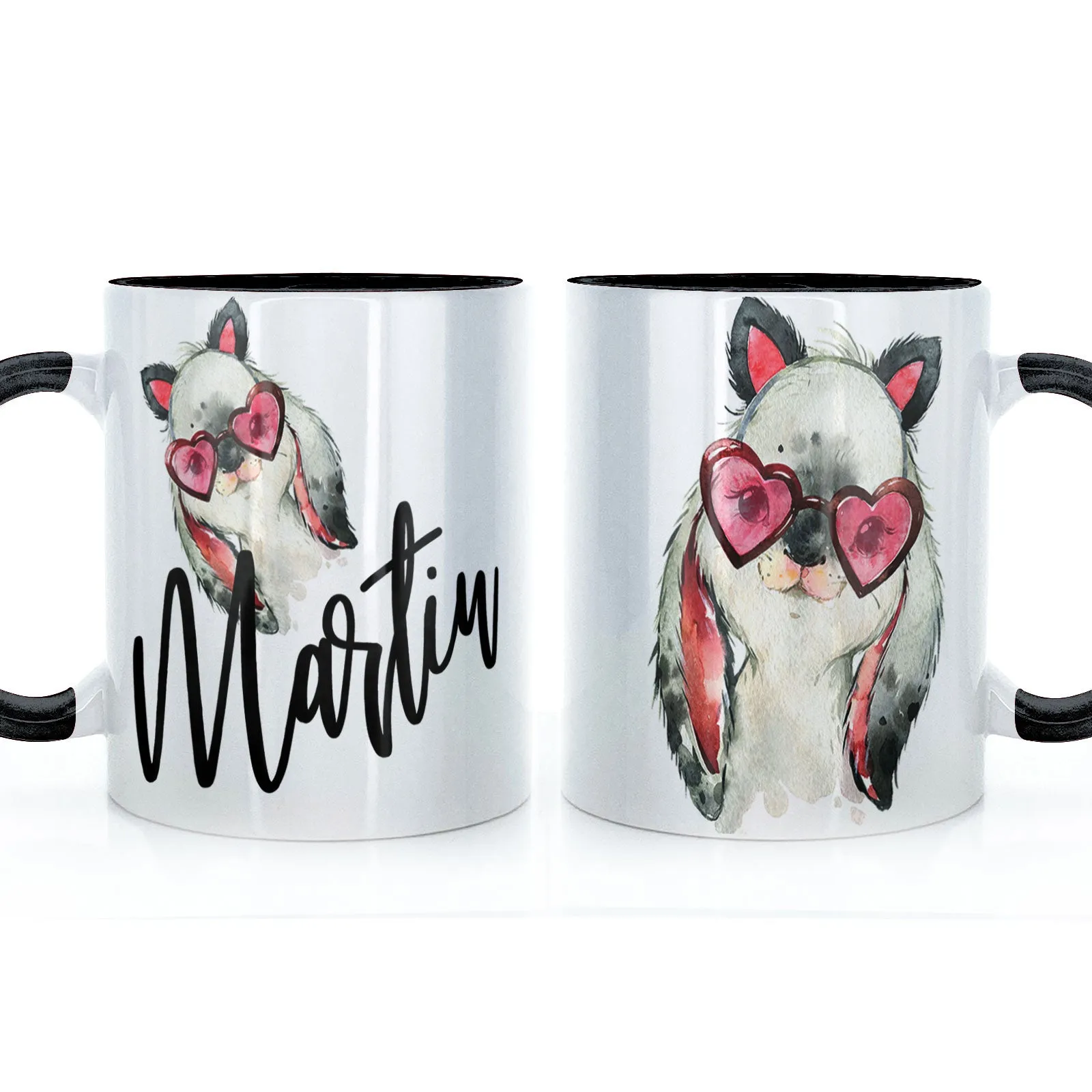 Personalised Mug with Stylish Text and Heart Glasses Rabbit
