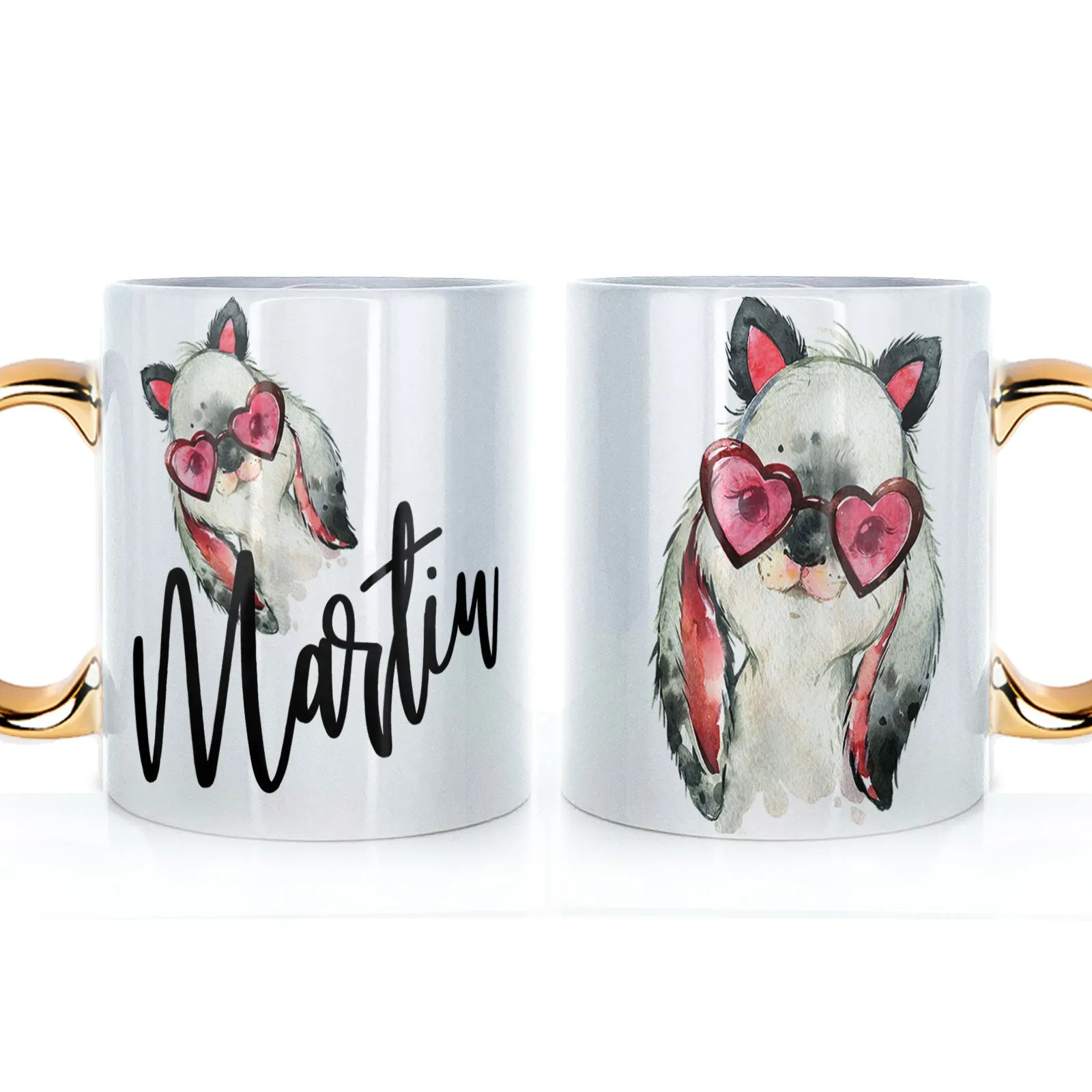 Personalised Mug with Stylish Text and Heart Glasses Rabbit