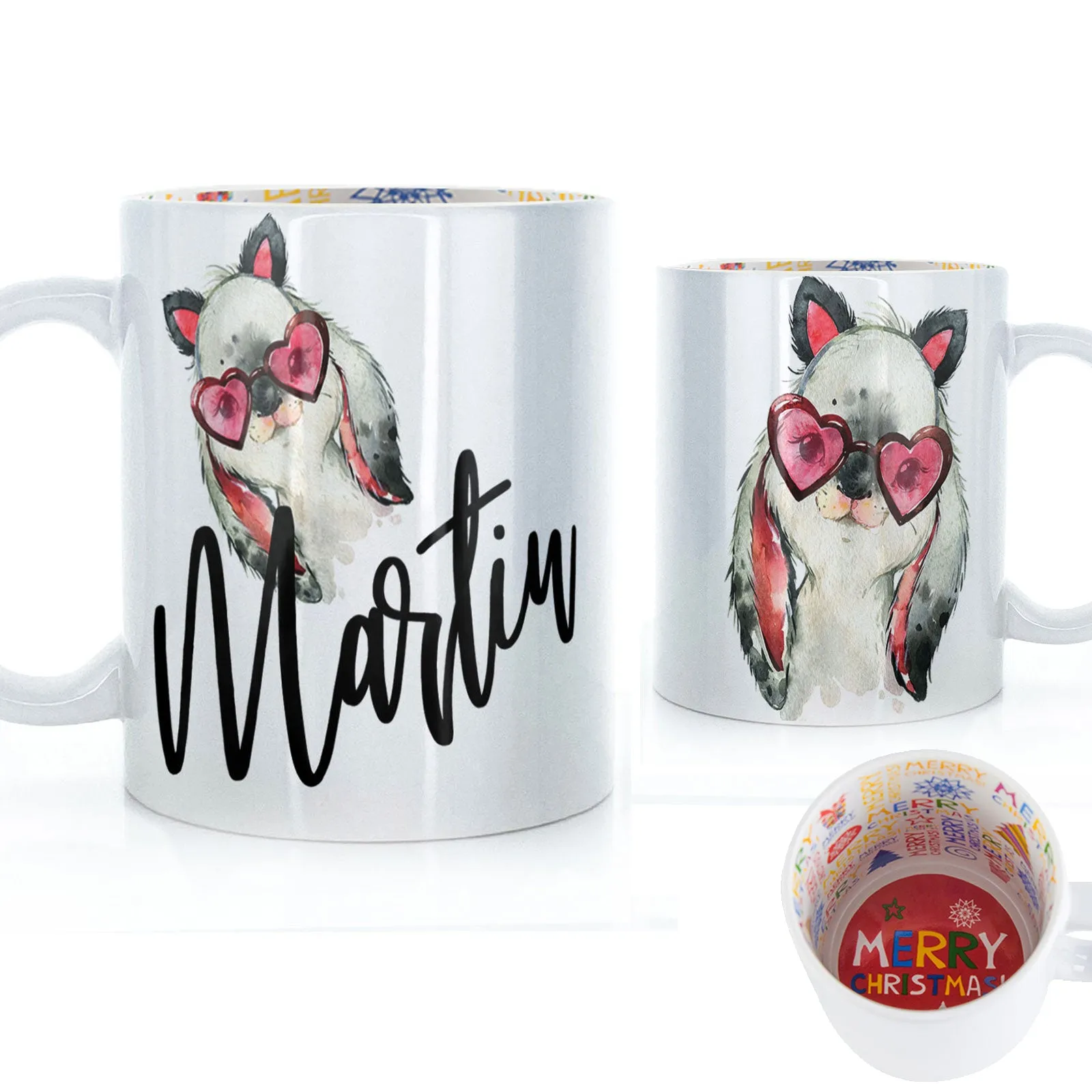 Personalised Mug with Stylish Text and Heart Glasses Rabbit