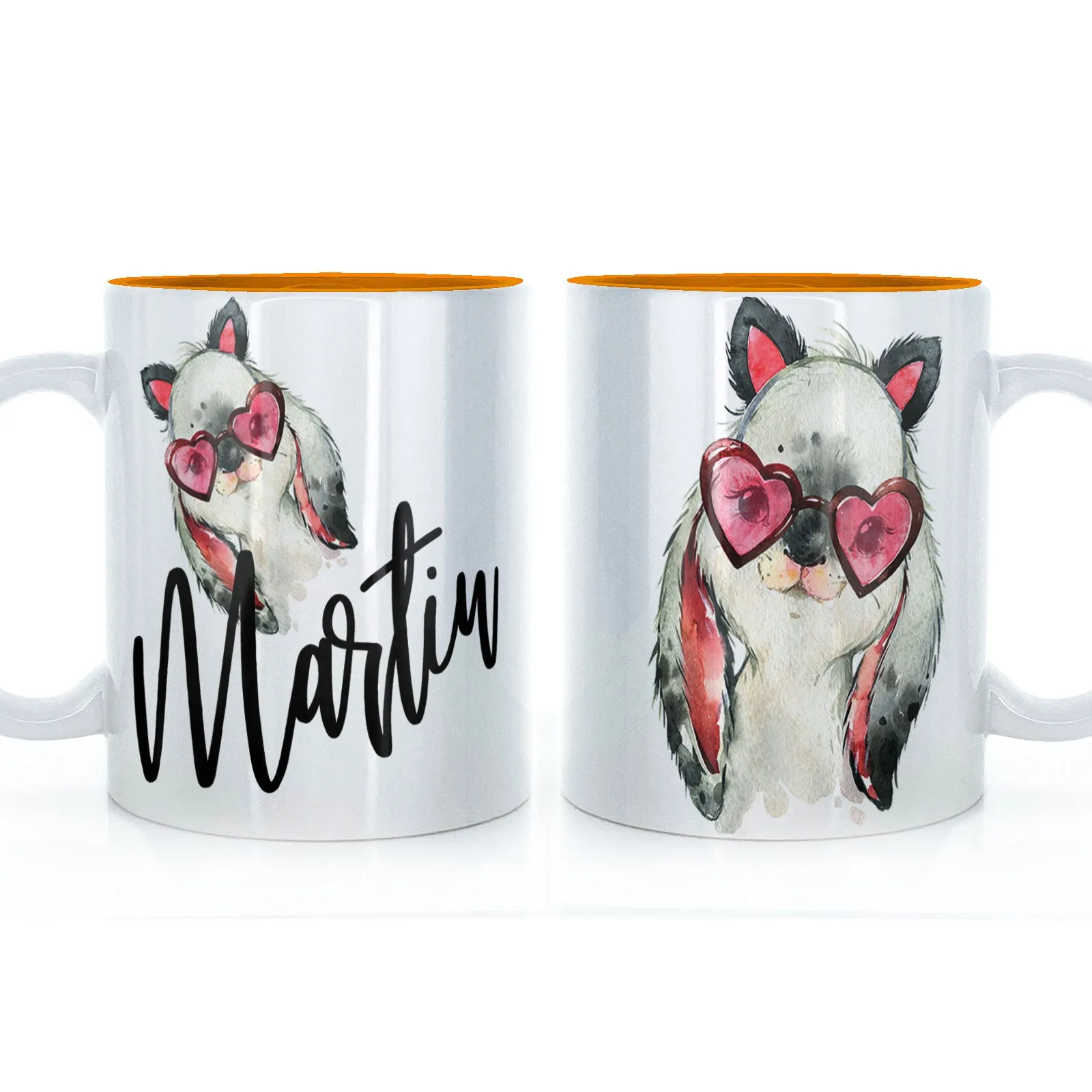 Personalised Mug with Stylish Text and Heart Glasses Rabbit