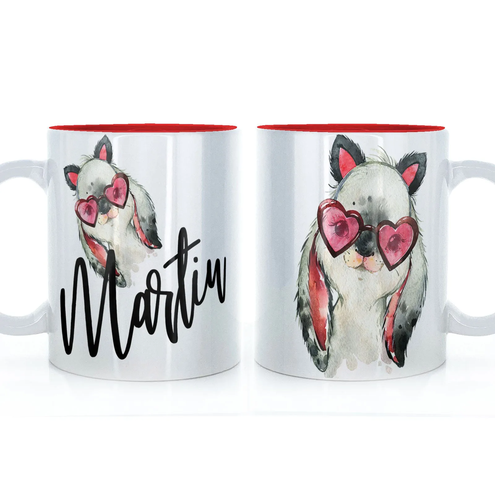 Personalised Mug with Stylish Text and Heart Glasses Rabbit