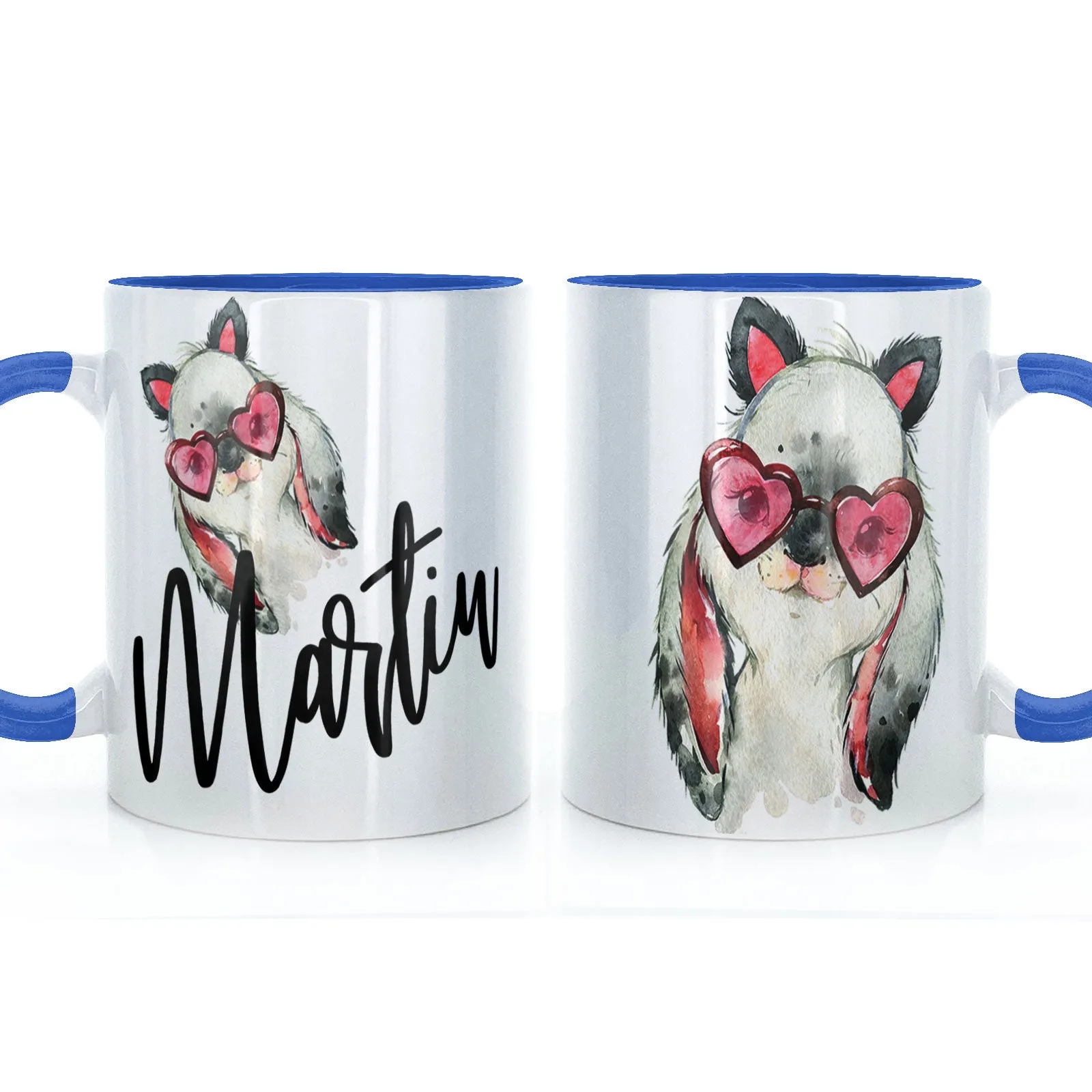 Personalised Mug with Stylish Text and Heart Glasses Rabbit