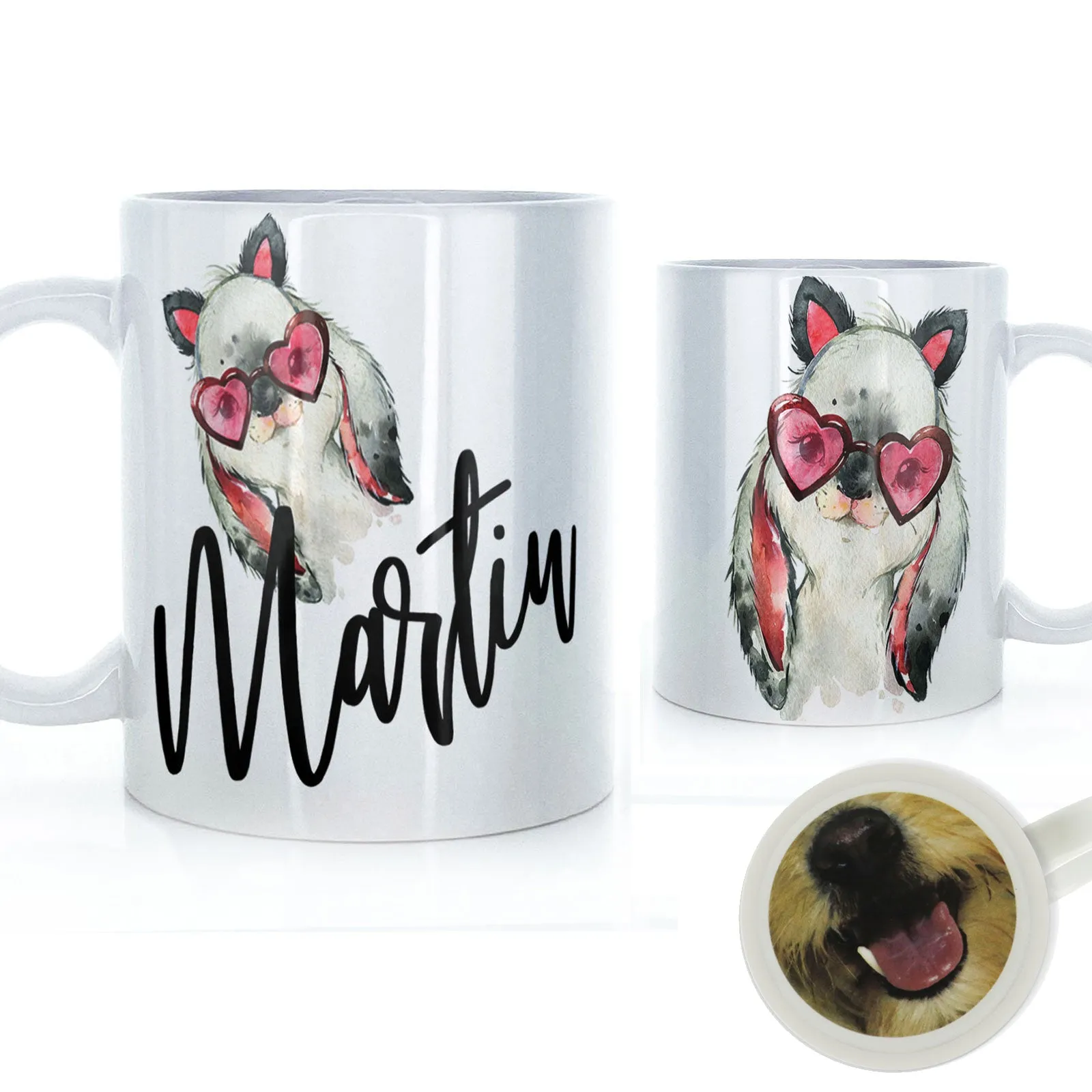 Personalised Mug with Stylish Text and Heart Glasses Rabbit