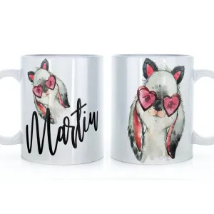 Personalised Mug with Stylish Text and Heart Glasses Rabbit