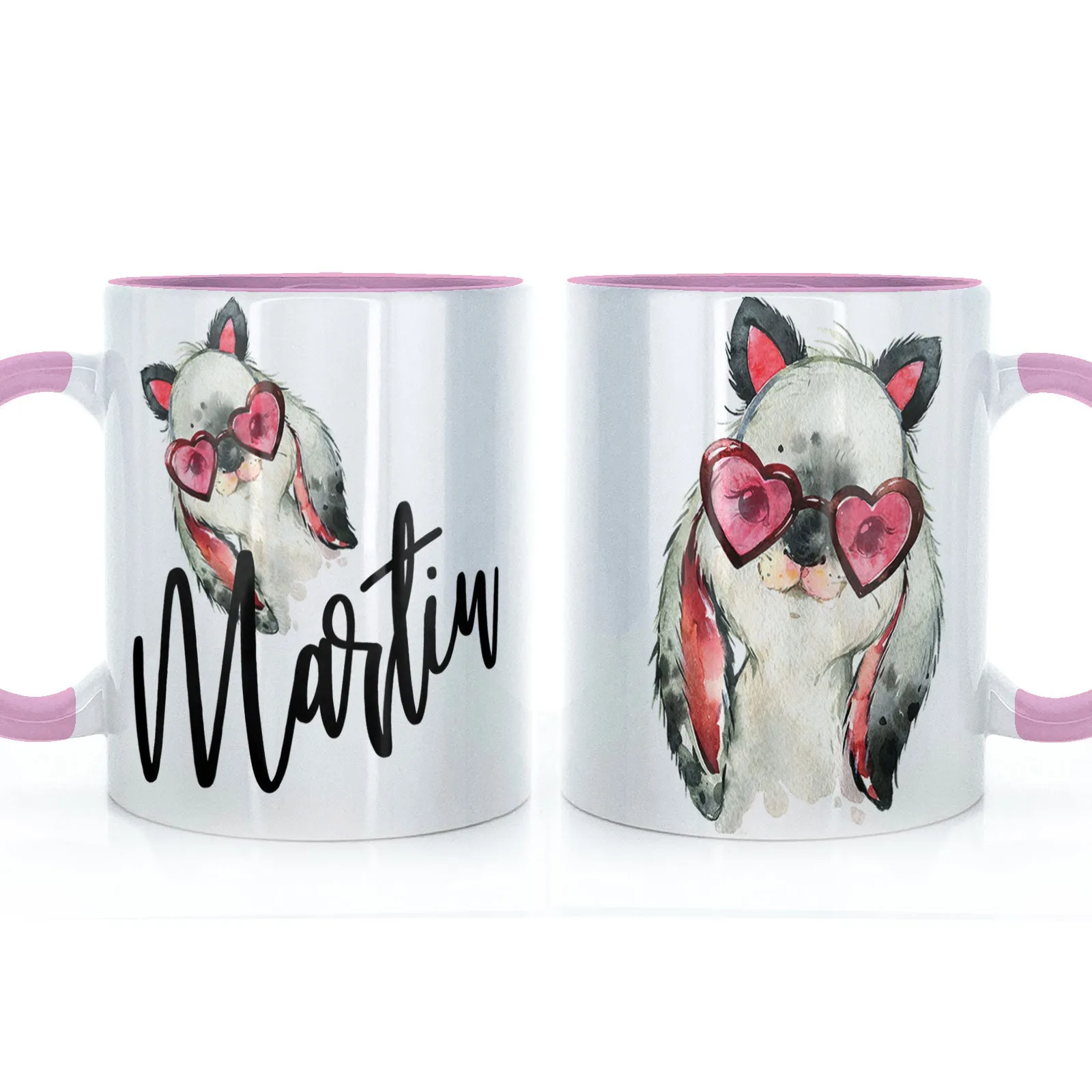 Personalised Mug with Stylish Text and Heart Glasses Rabbit